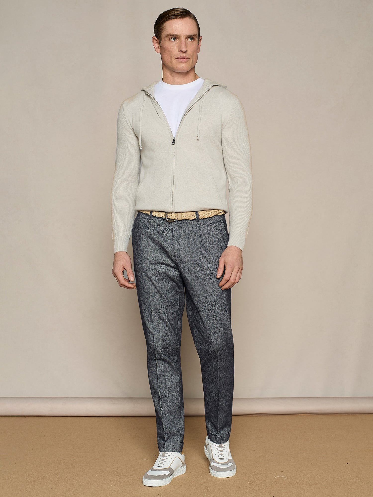 PANTALONE WIDE FIT CON PINCES EFFETTO DENIM BLU