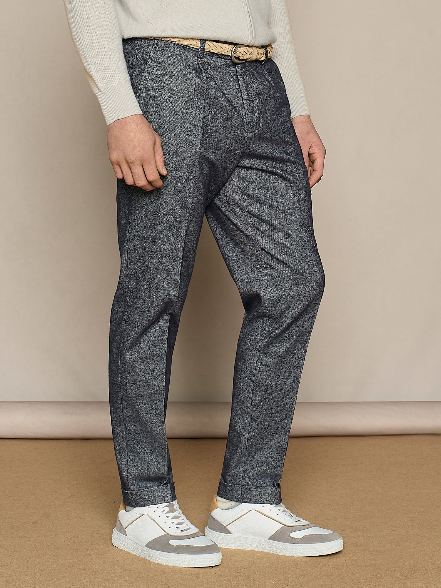 PANTALONE WIDE FIT CON PINCES EFFETTO DENIM BLU