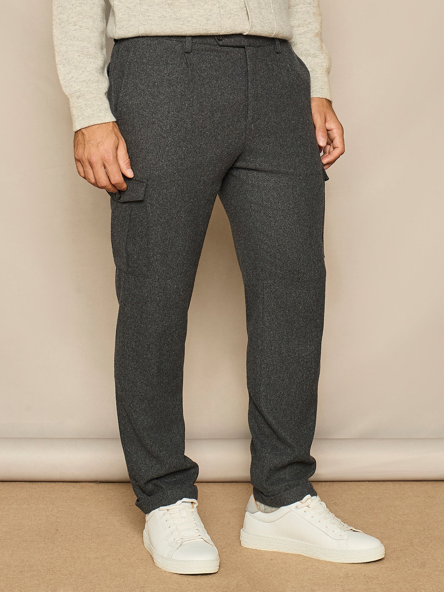 PANTALONE CARGO IN LANA GRIGIO SCURO