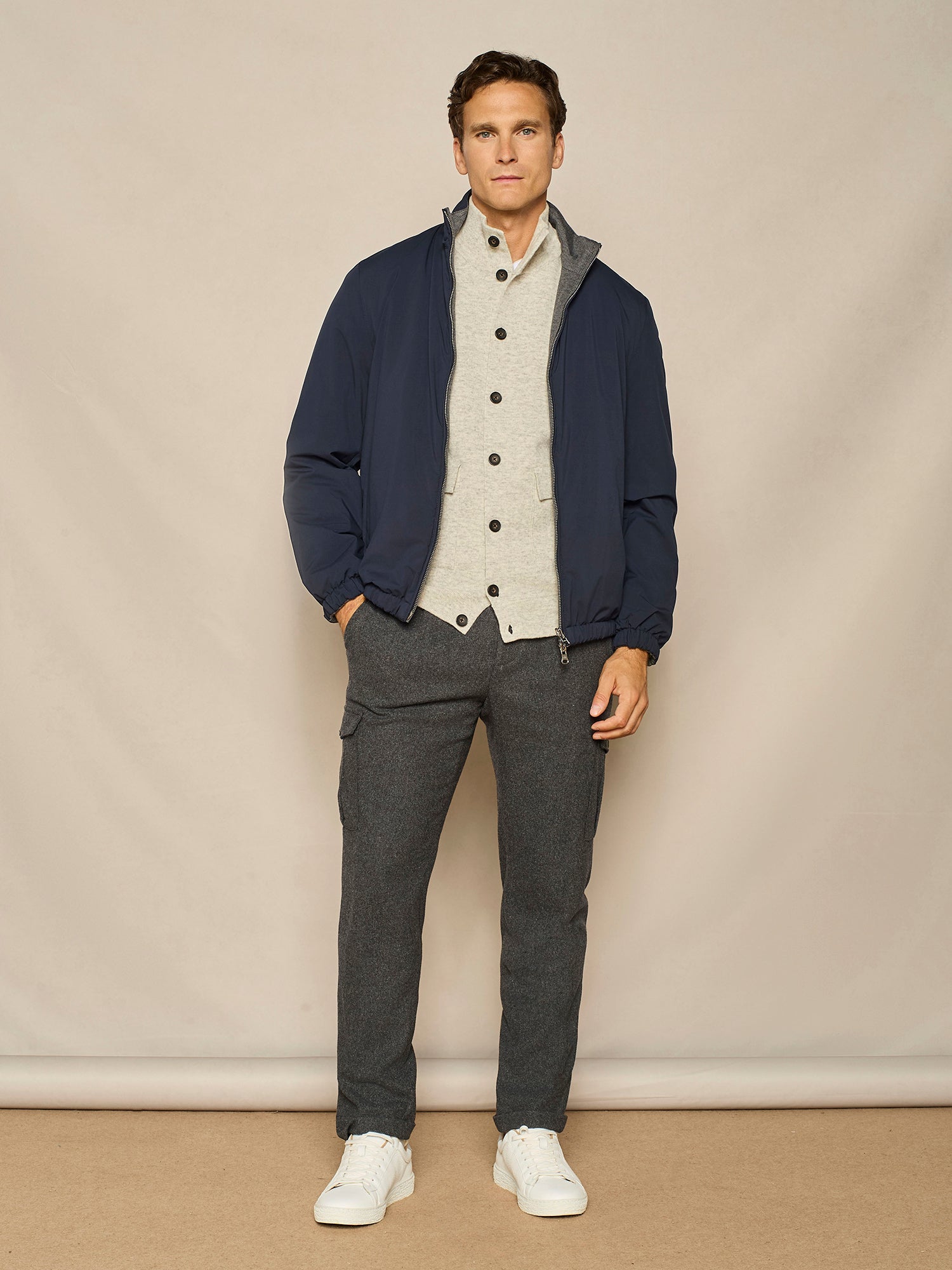 PANTALONE CARGO IN LANA GRIGIO SCURO