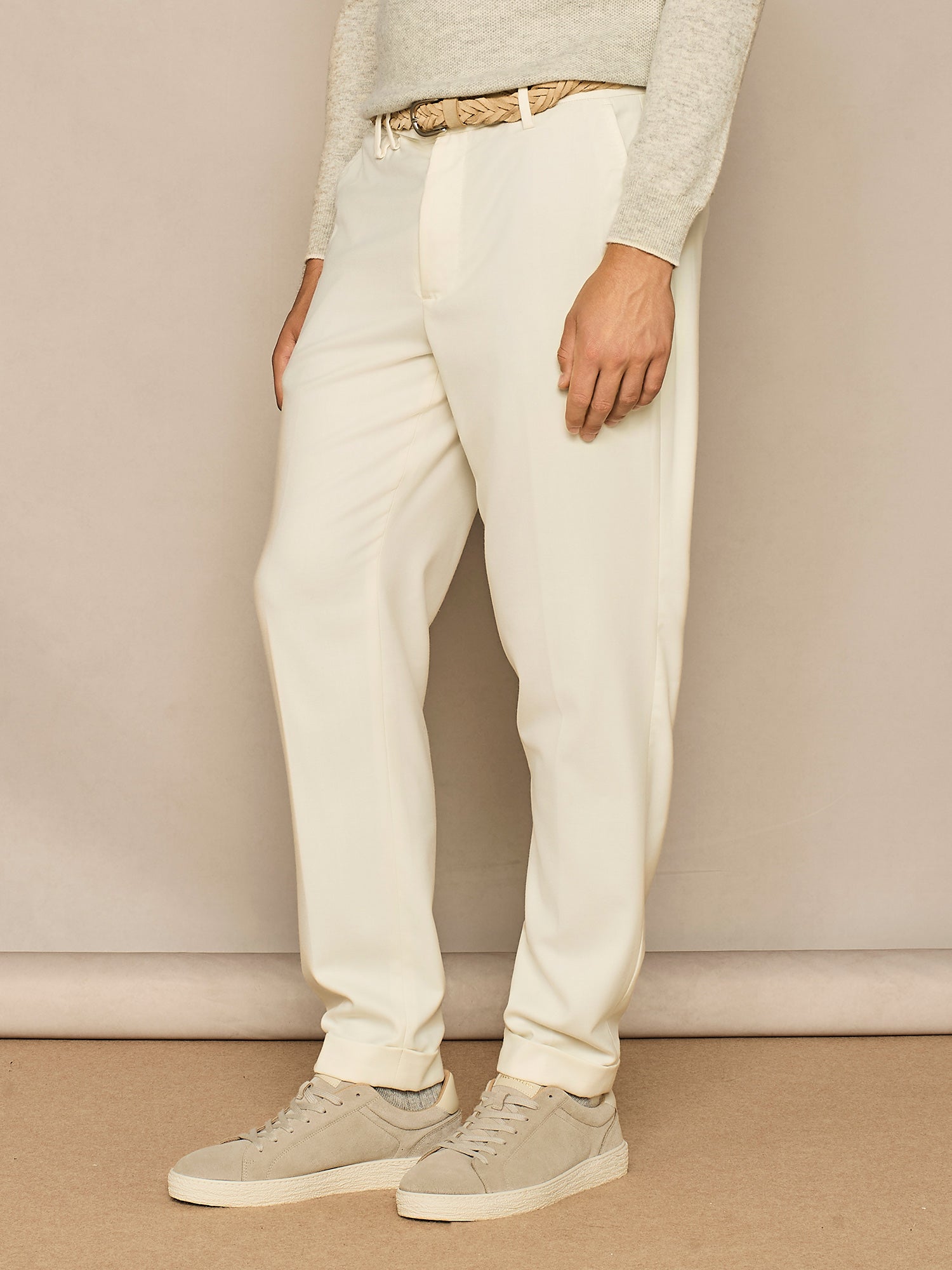 OFF WHITE WIDE FIT TROUSER WITH SARTORIAL WAISTBAND