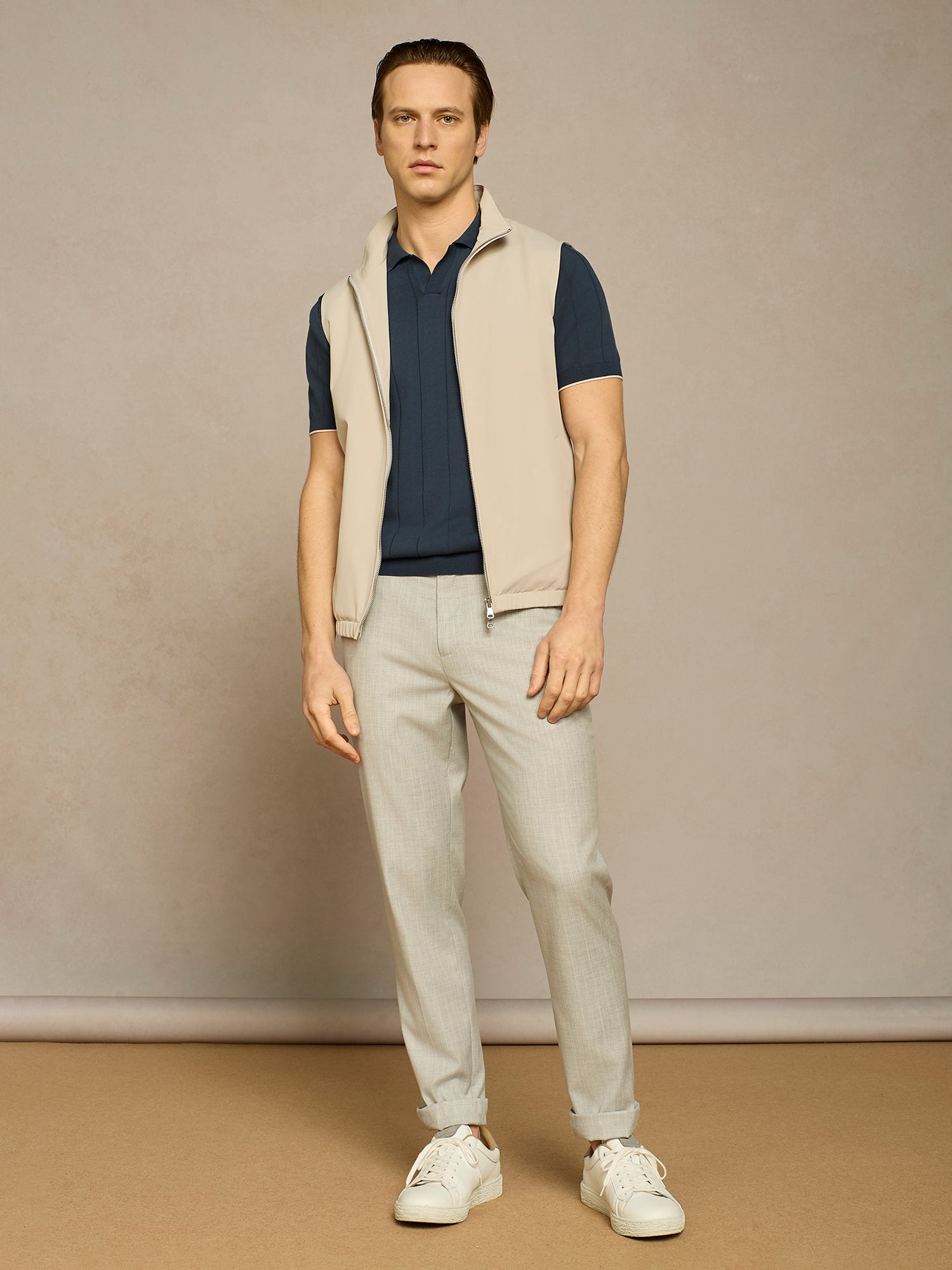 LIGHT GREY PINSTRIPED LACE TROUSERS