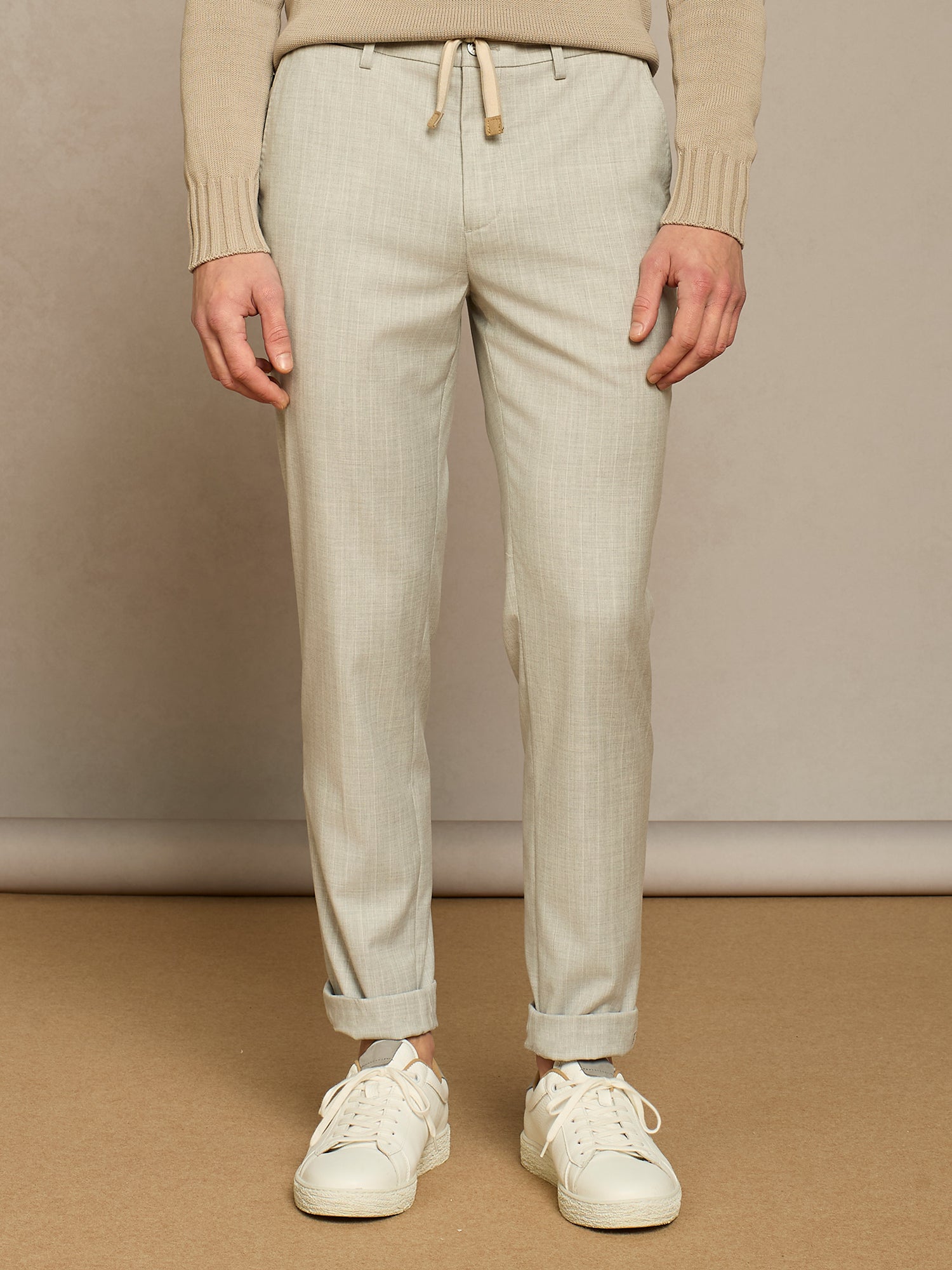 LIGHT GREY PINSTRIPED LACE TROUSERS