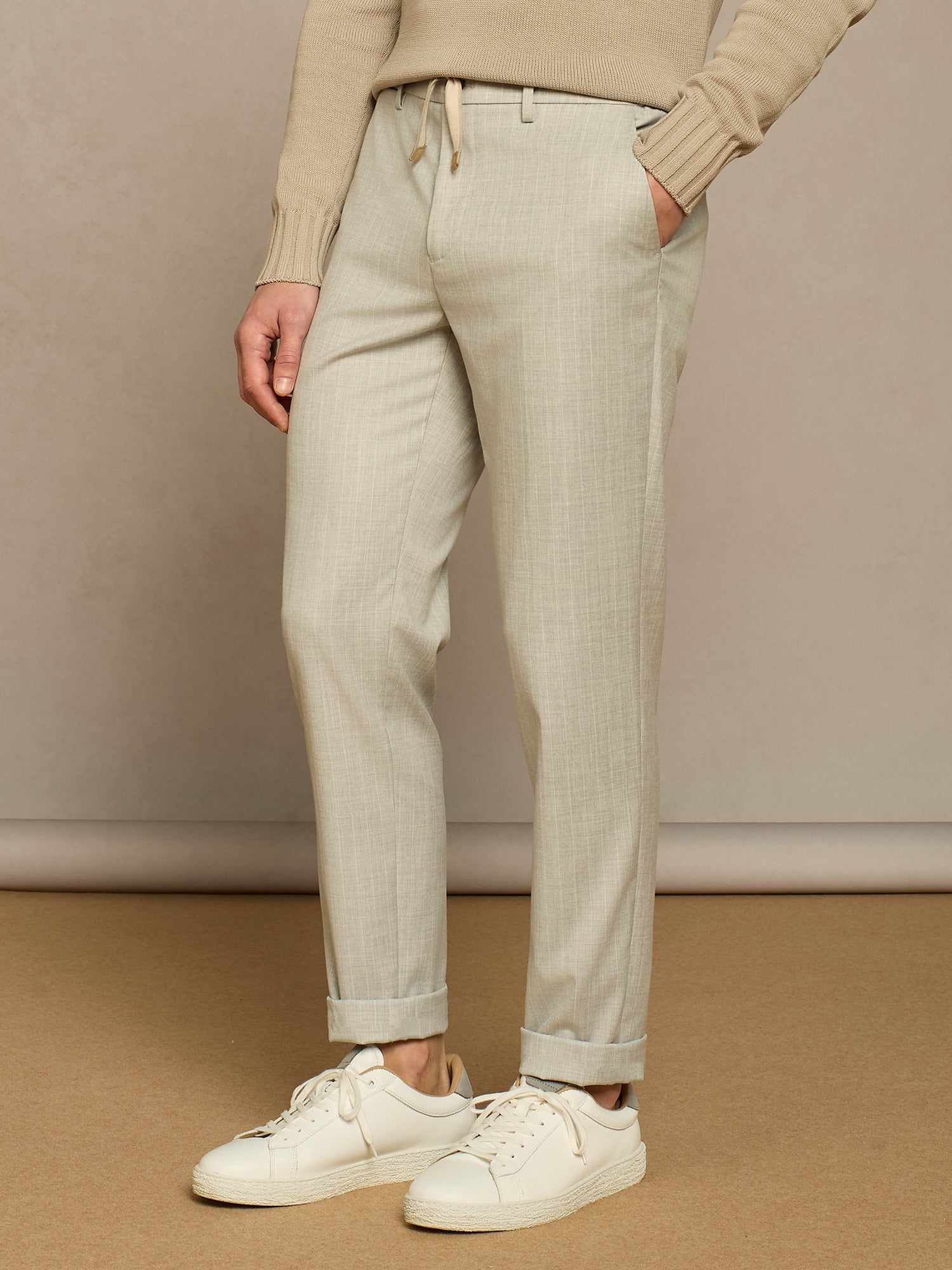 LIGHT GREY PINSTRIPED LACE TROUSERS