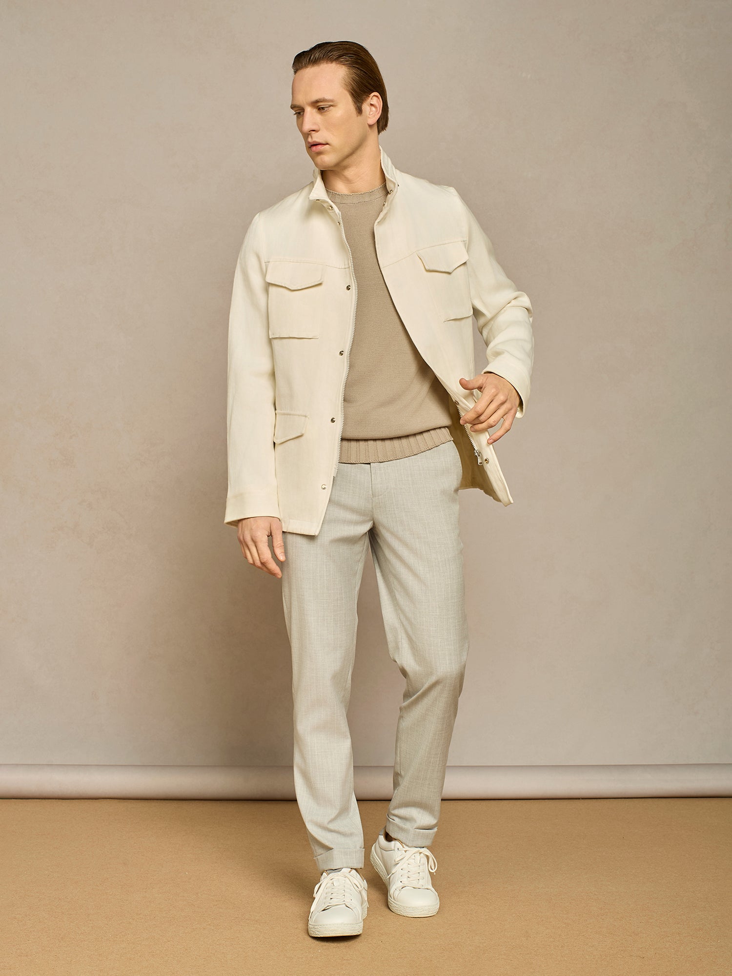 LIGHT GREY PINSTRIPED LACE TROUSERS