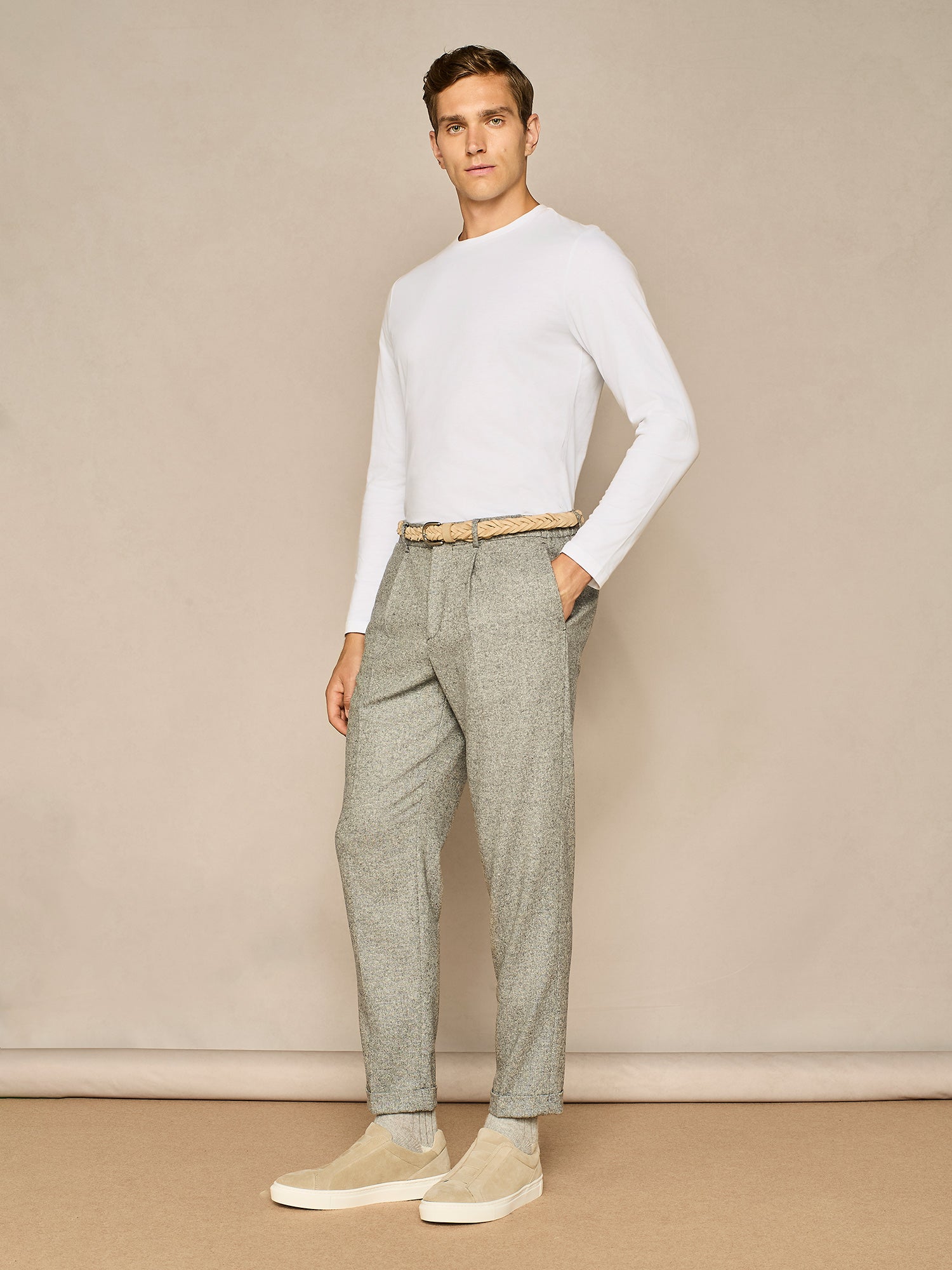 GREY WOOL WIDE FIT LACE-UP TROUSER