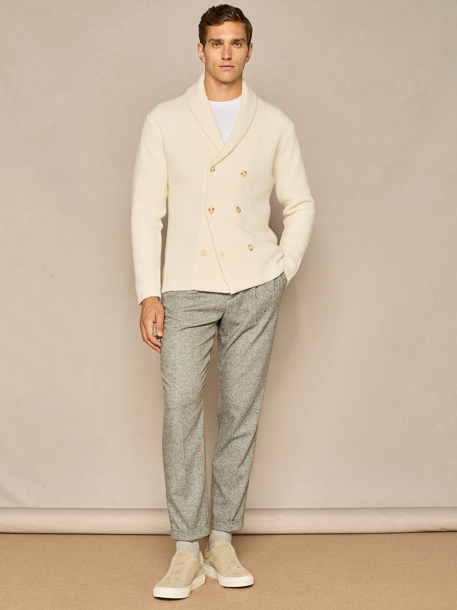 GREY WOOL WIDE FIT LACE-UP TROUSER