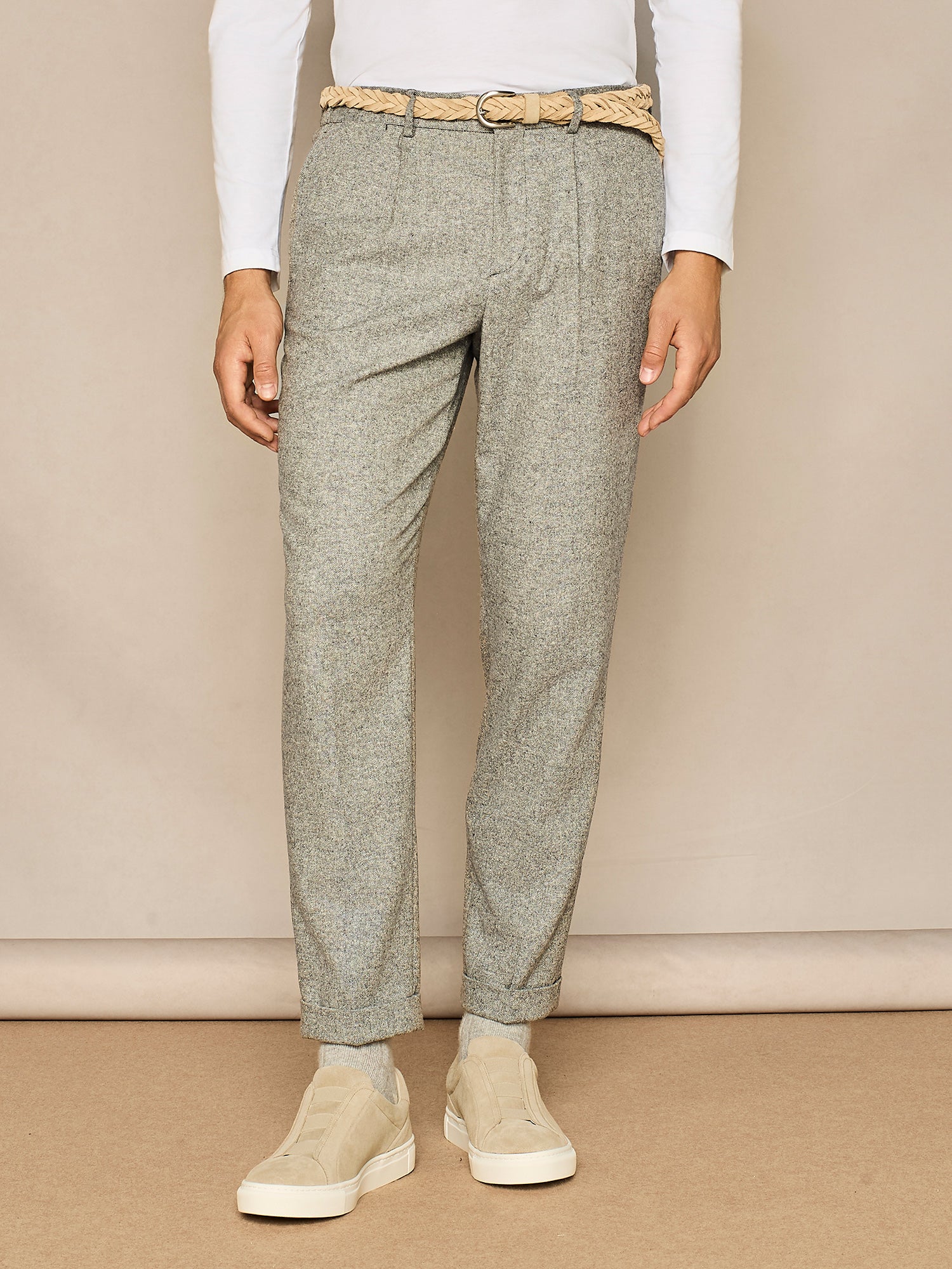 GREY WOOL WIDE FIT LACE-UP TROUSER