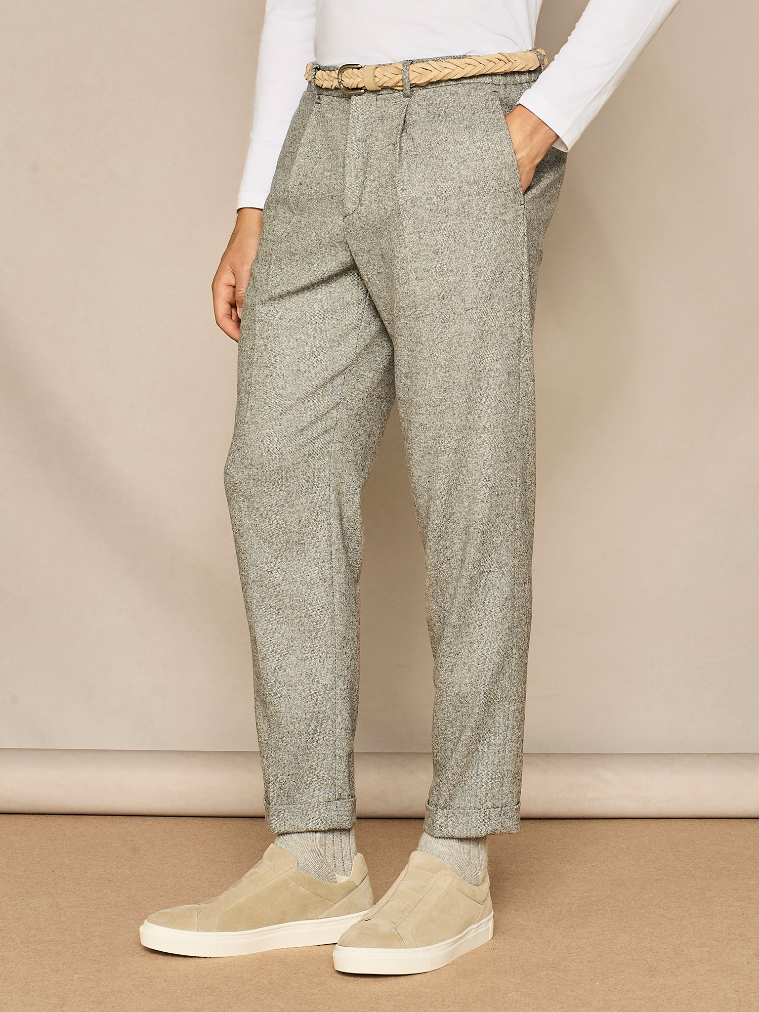 GREY WOOL WIDE FIT LACE-UP TROUSER