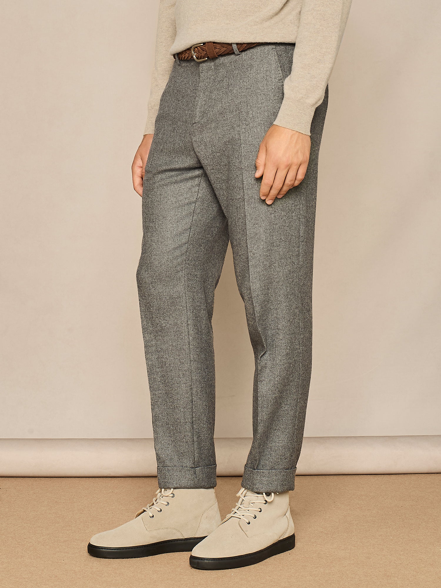 GREY WOOL WIDE FIT TROUSER