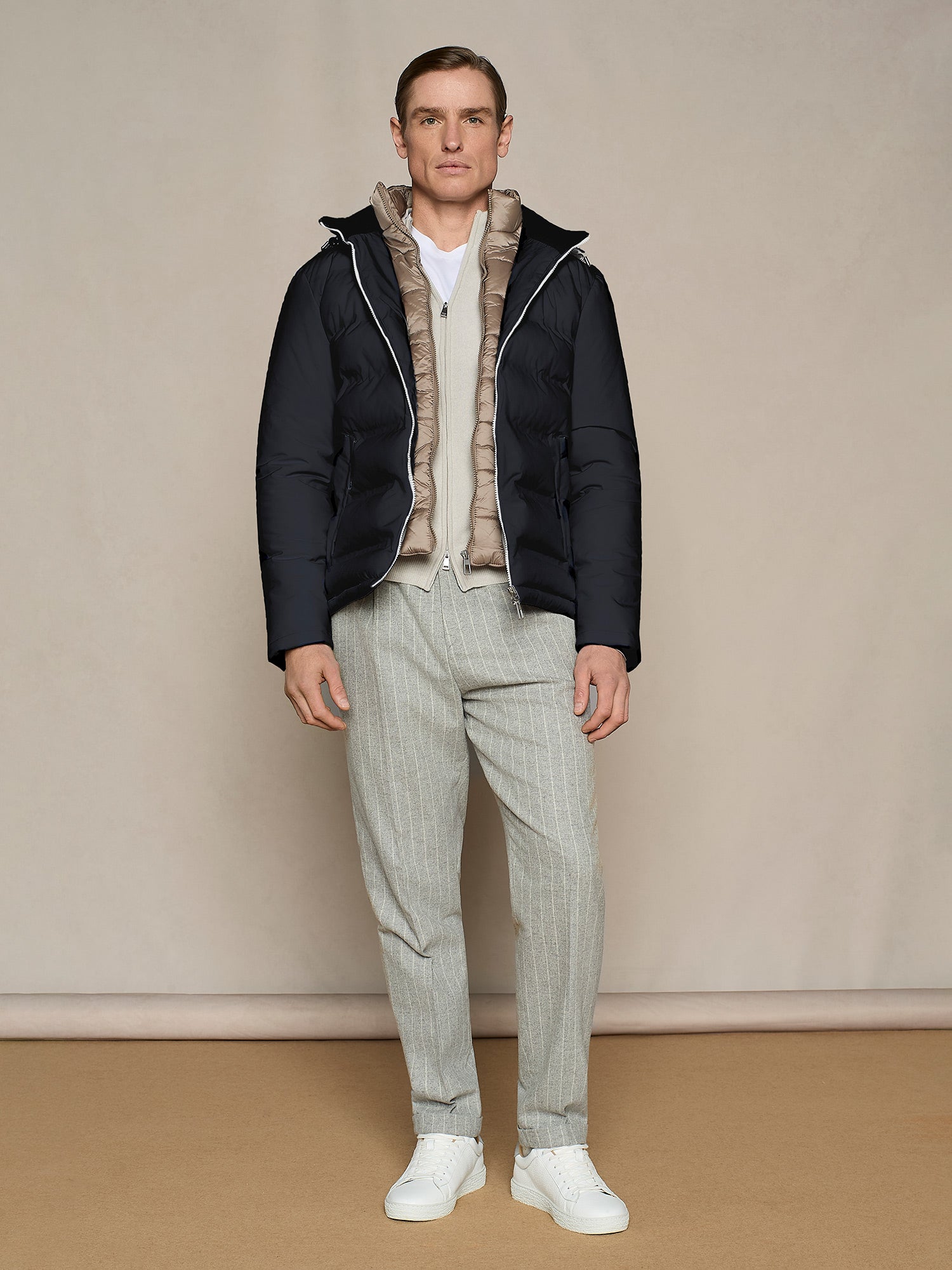 PANTALONE JOGGER IN LANA GESSATO GRIGIO CHIARO