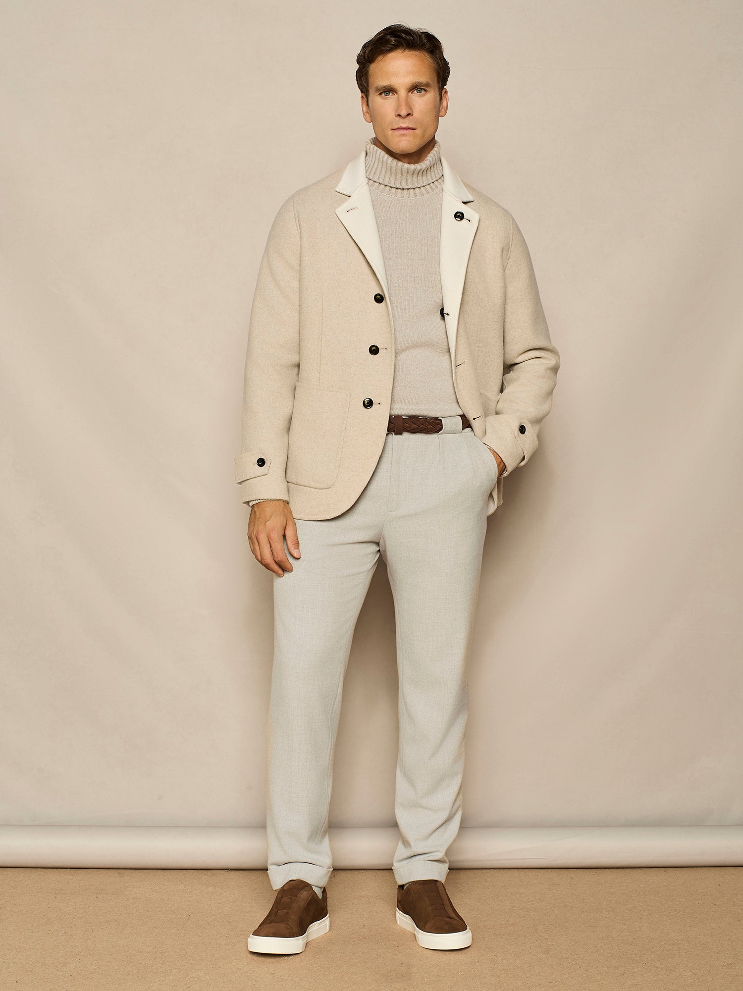 LIGHT GREY DOUBLE PINCES WIDE FIT TROUSER