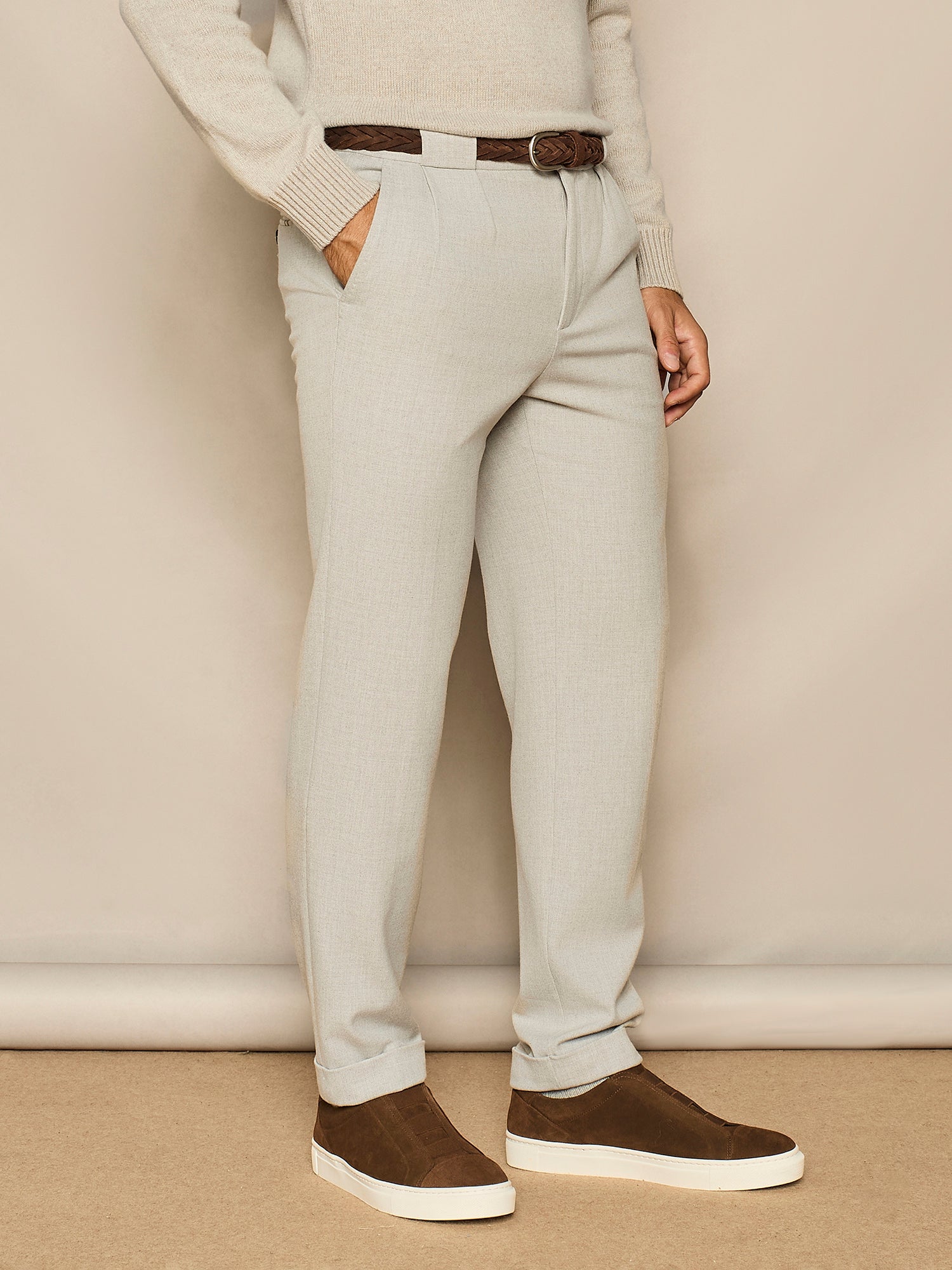 LIGHT GREY DOUBLE PINCES WIDE FIT TROUSER