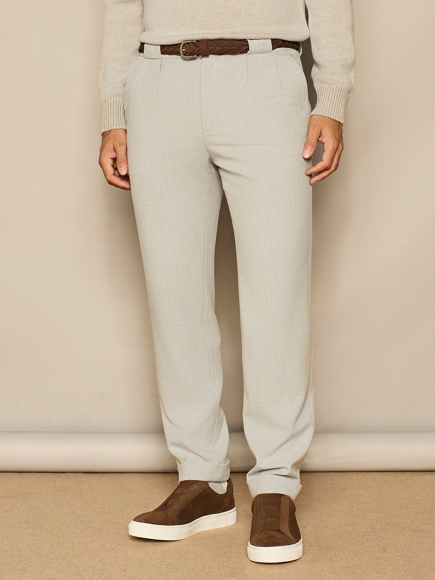 LIGHT GREY DOUBLE PINCES WIDE FIT TROUSER