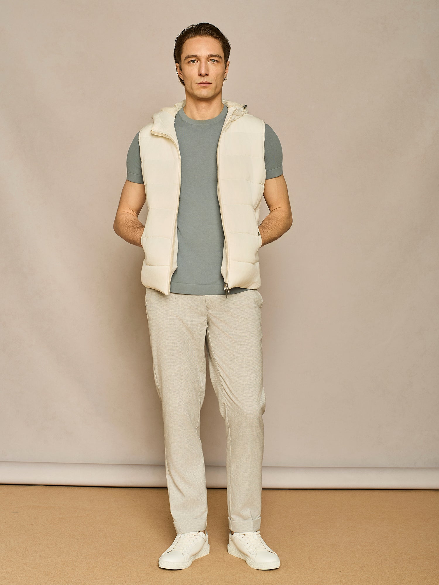 LIGHT GREY PIED-DE-POULE LACE-UP TROUSER