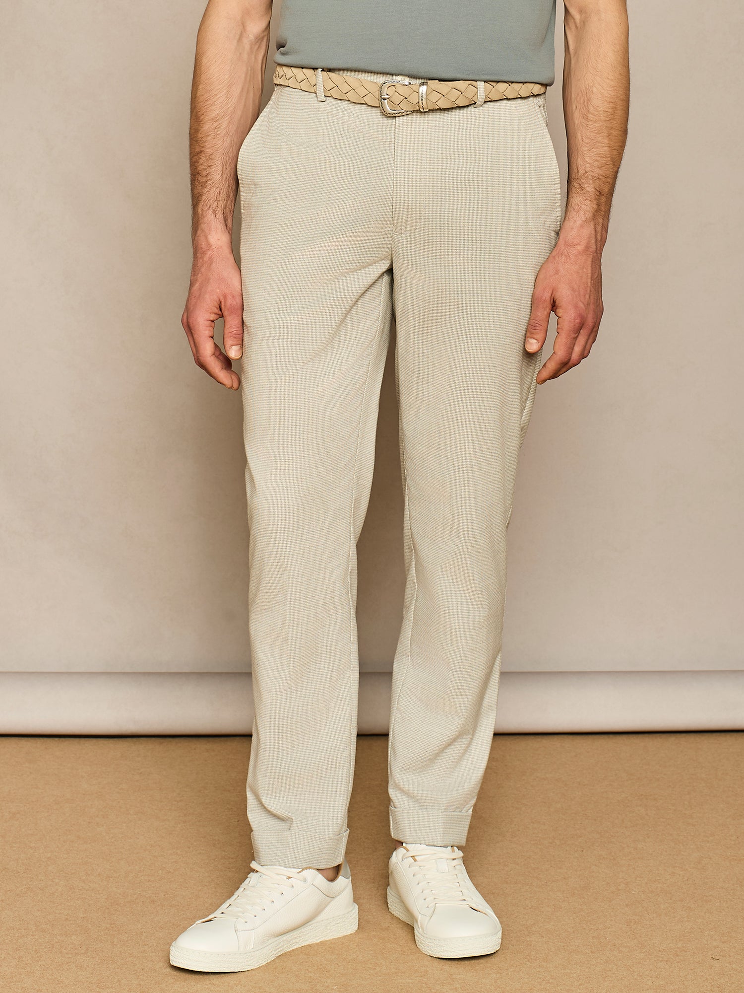 LIGHT GREY PIED-DE-POULE LACE-UP TROUSER