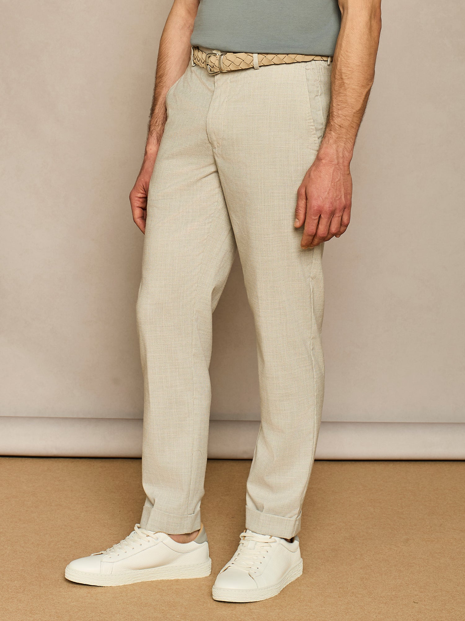 LIGHT GREY PIED-DE-POULE LACE-UP TROUSER
