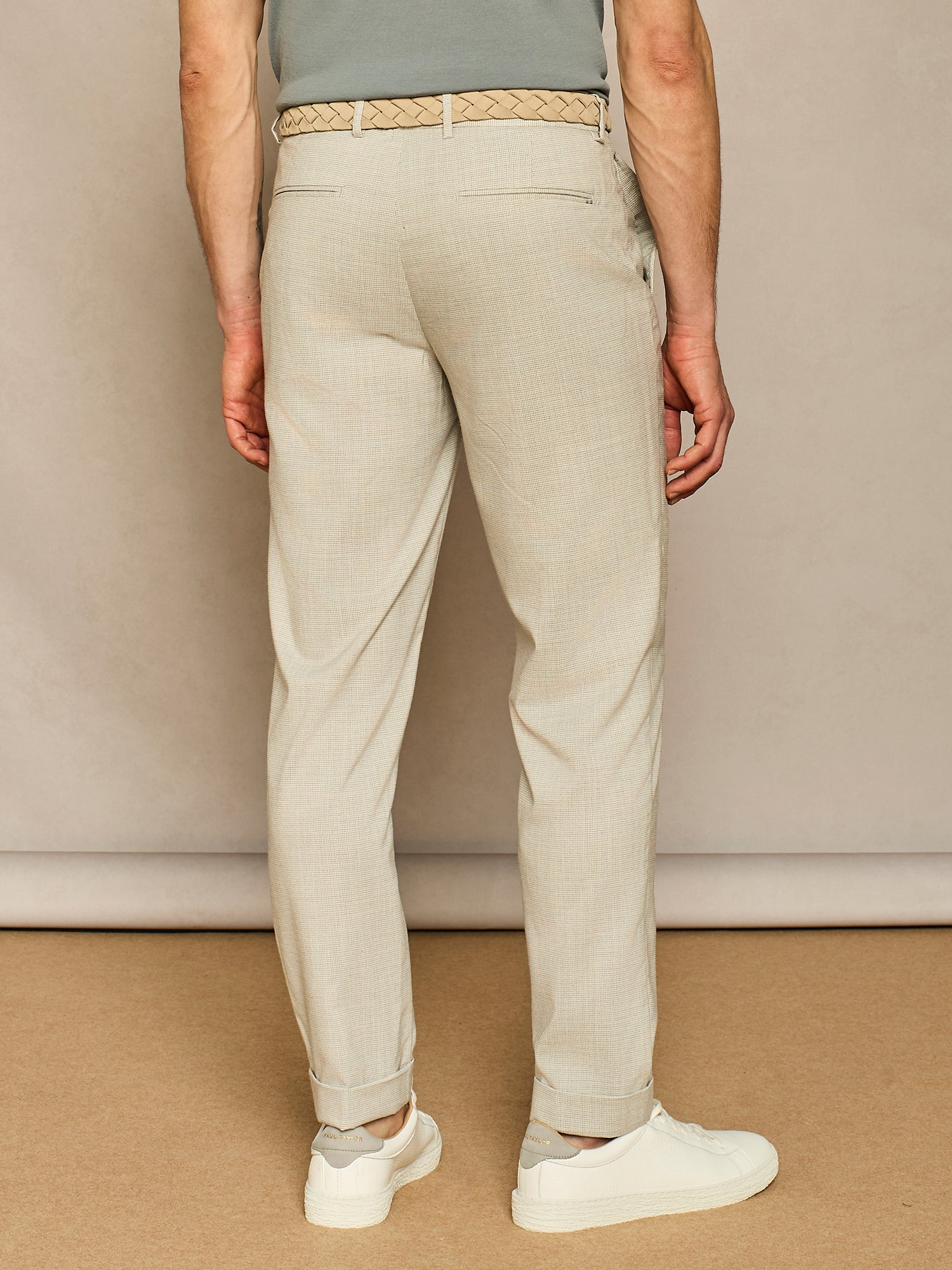 LIGHT GREY PIED-DE-POULE LACE-UP TROUSER
