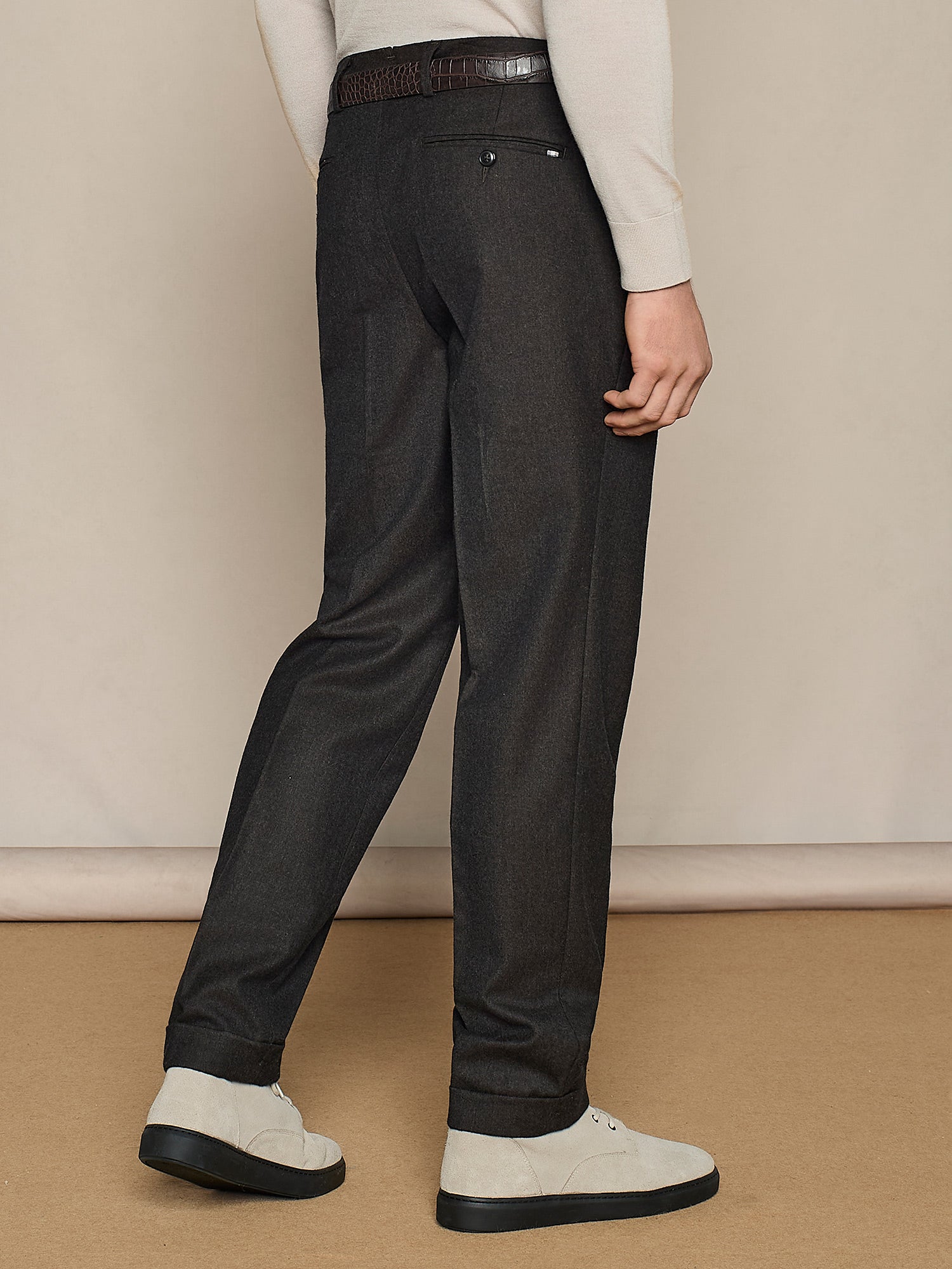 PANTALONE WIDE FIT CON DOPPIA PINCES IN LANA CHOCOLATE