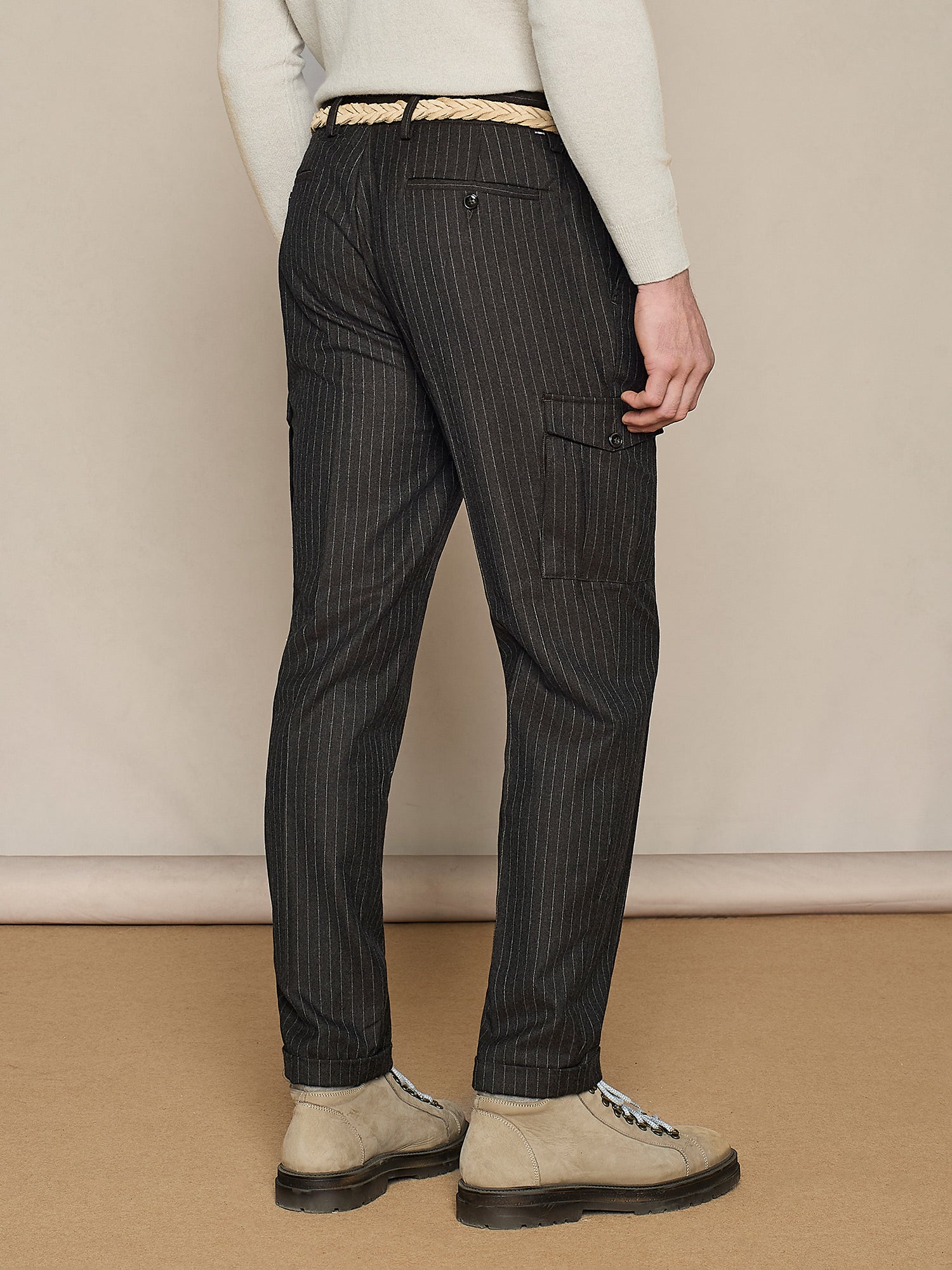 PANTALONE CARGO IN LANA GESSATO CHOCOLATE