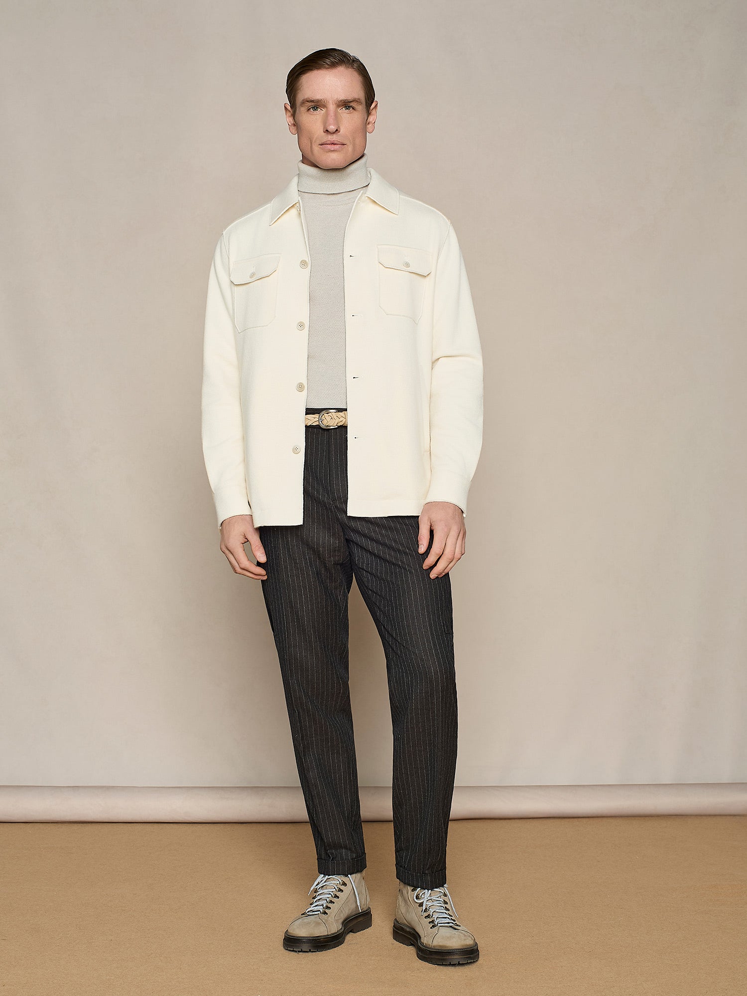 PANTALONE CARGO IN LANA GESSATO CHOCOLATE