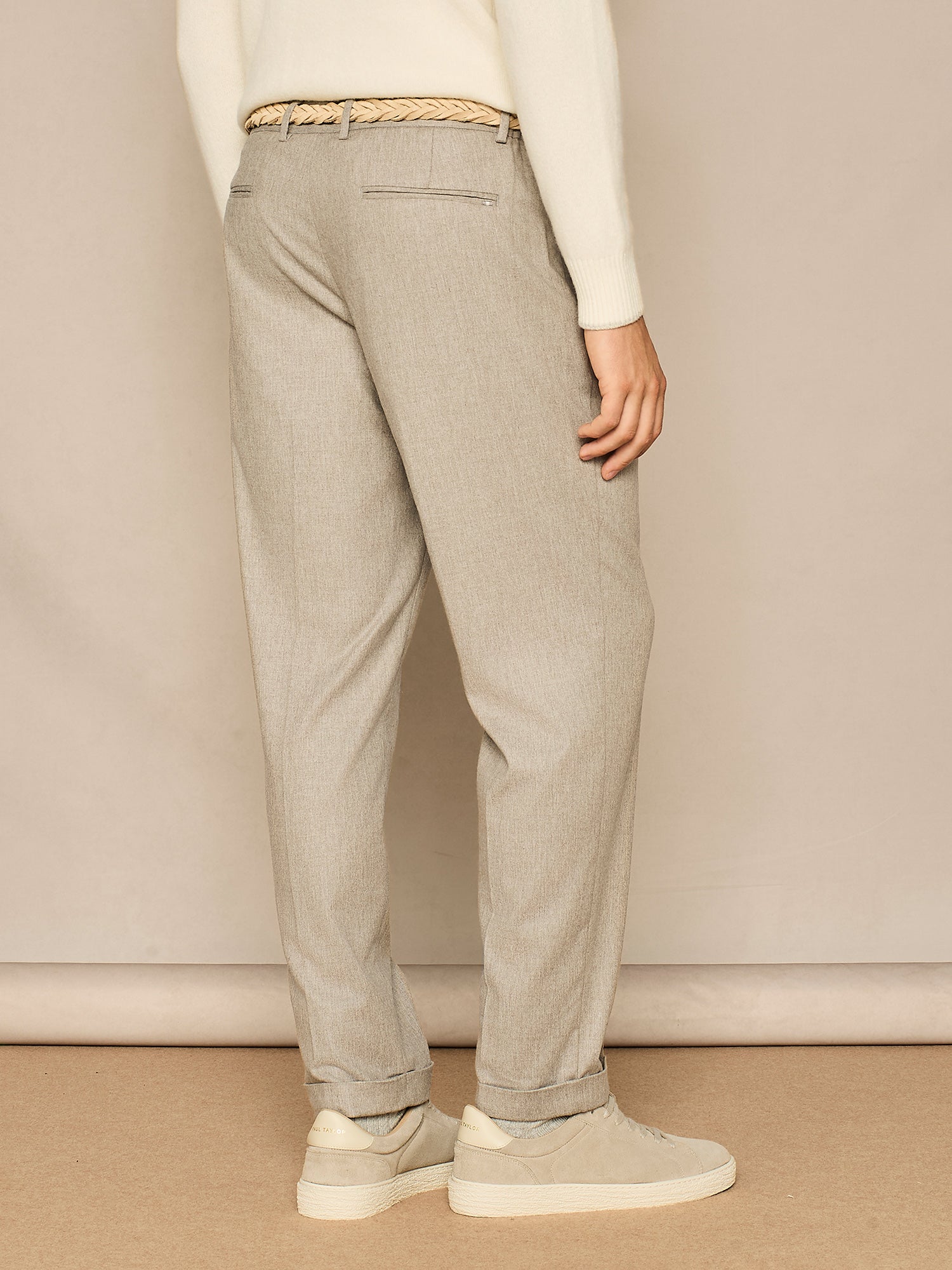 WIDE FIT LIGHT FLANNEL BEIGE LACE TROUSERS