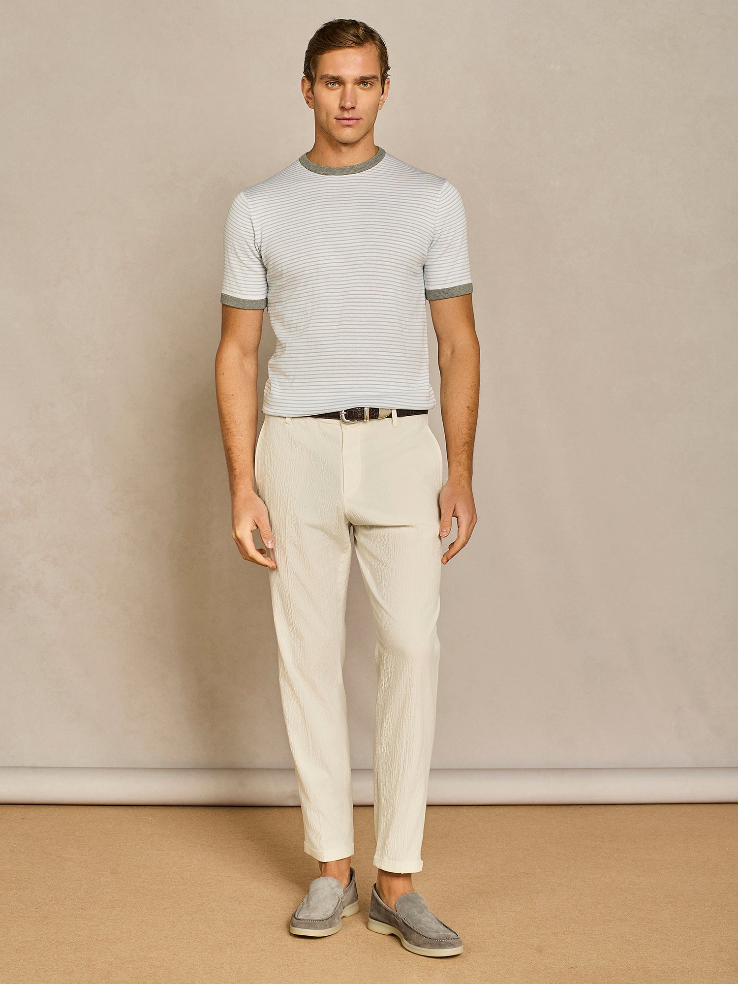 Off-white seersucker leisure fit trouser