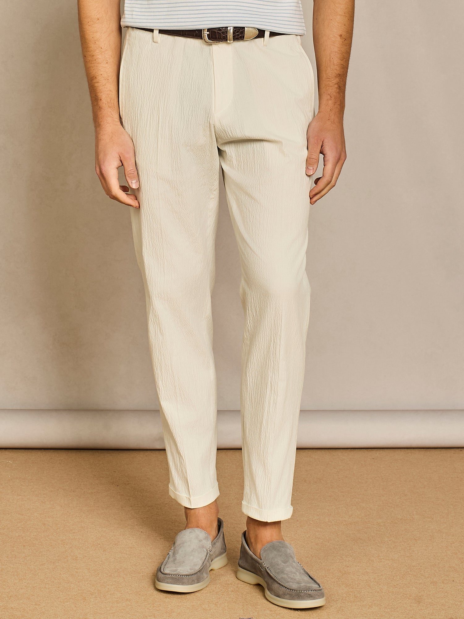 Off-white seersucker leisure fit trouser