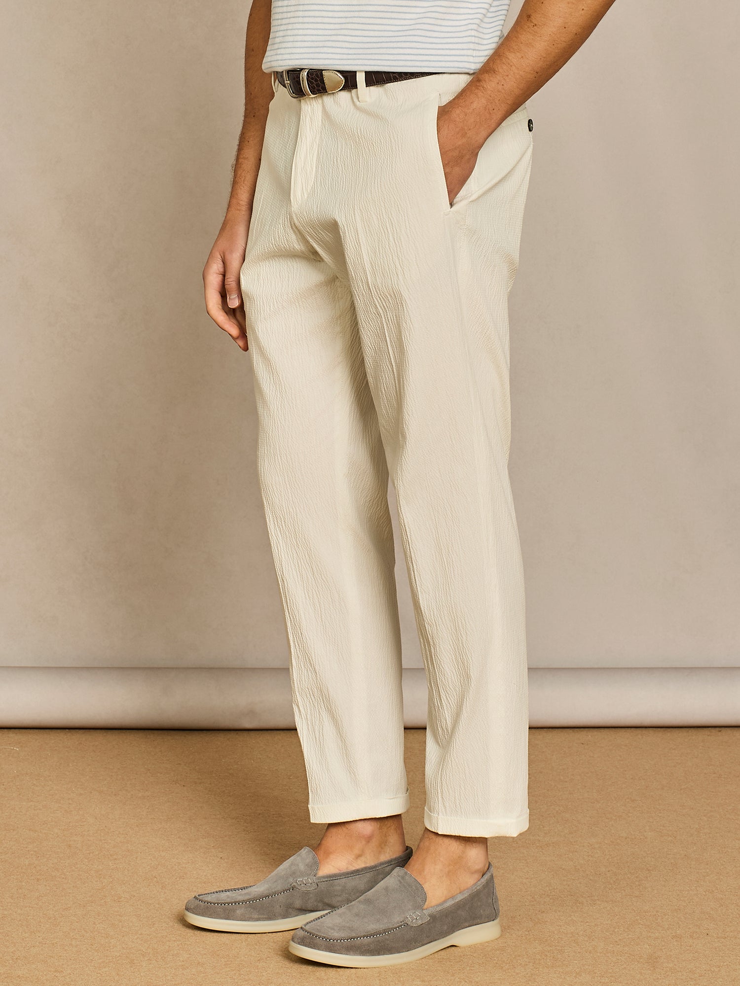 Off-white seersucker leisure fit trouser
