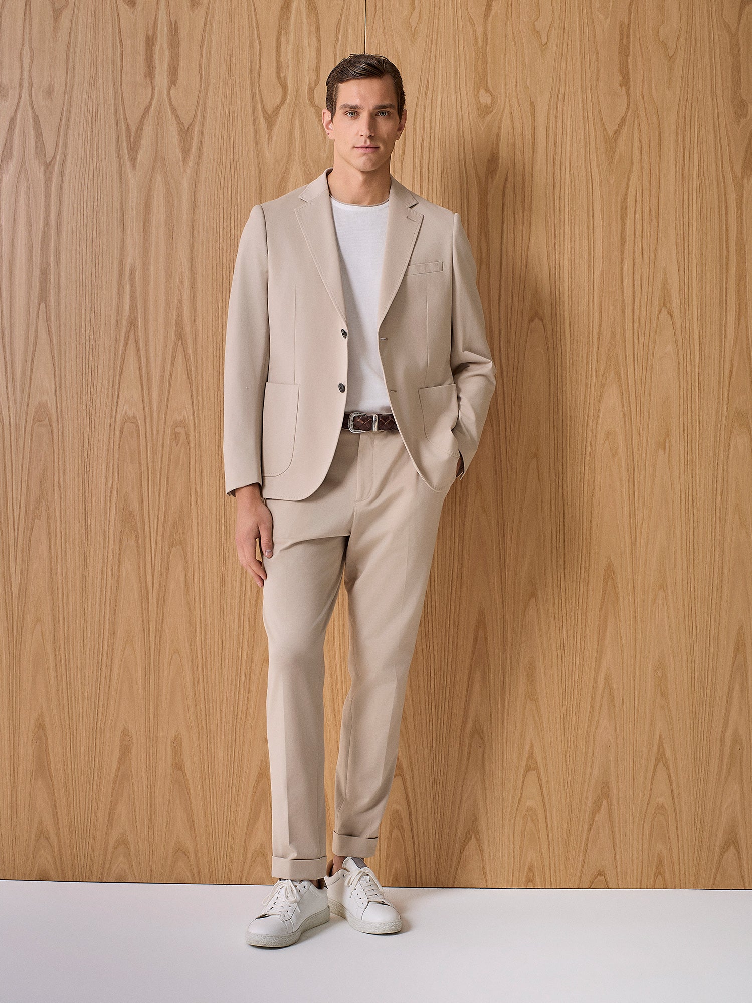 Pantalone jersey piquet beige