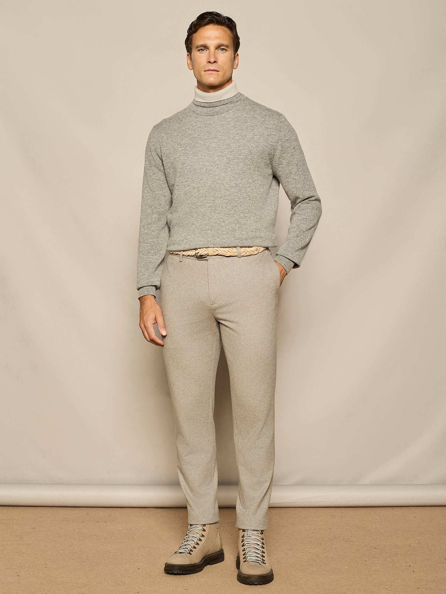 TAUPE KNITTED JERSEY WIDE FIT TROUSER