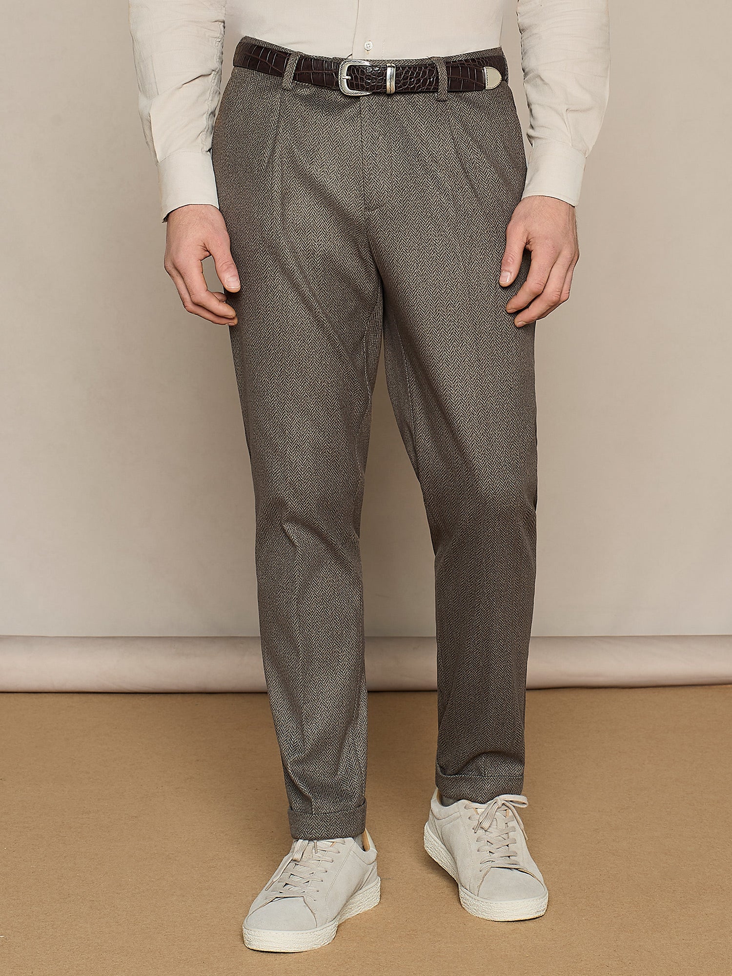PANTALONE WIDE FIT IN JERSEY BRUSHED SPINATO TAUPE