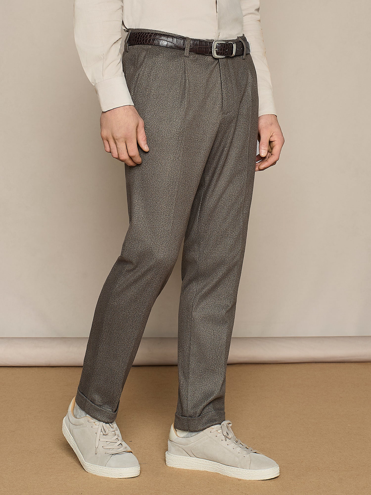 PANTALONE WIDE FIT IN JERSEY BRUSHED SPINATO TAUPE