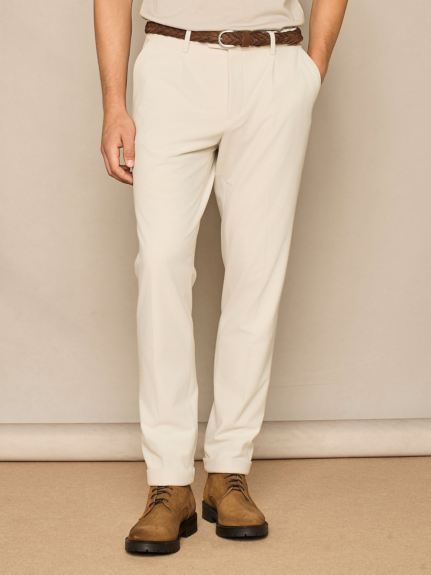 PANTALONE WIDE FIT IN JERSEY FELPATO BEIGE
