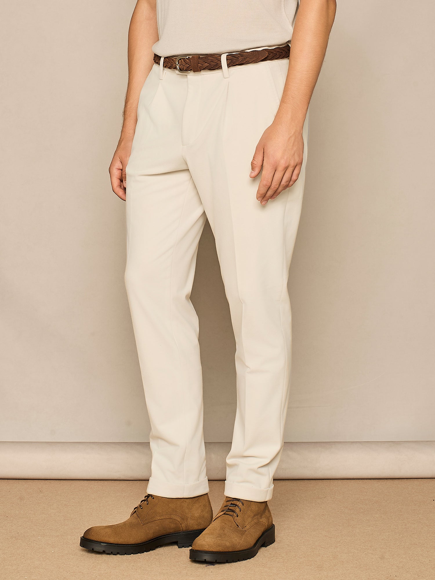 PANTALONE WIDE FIT IN JERSEY FELPATO BEIGE