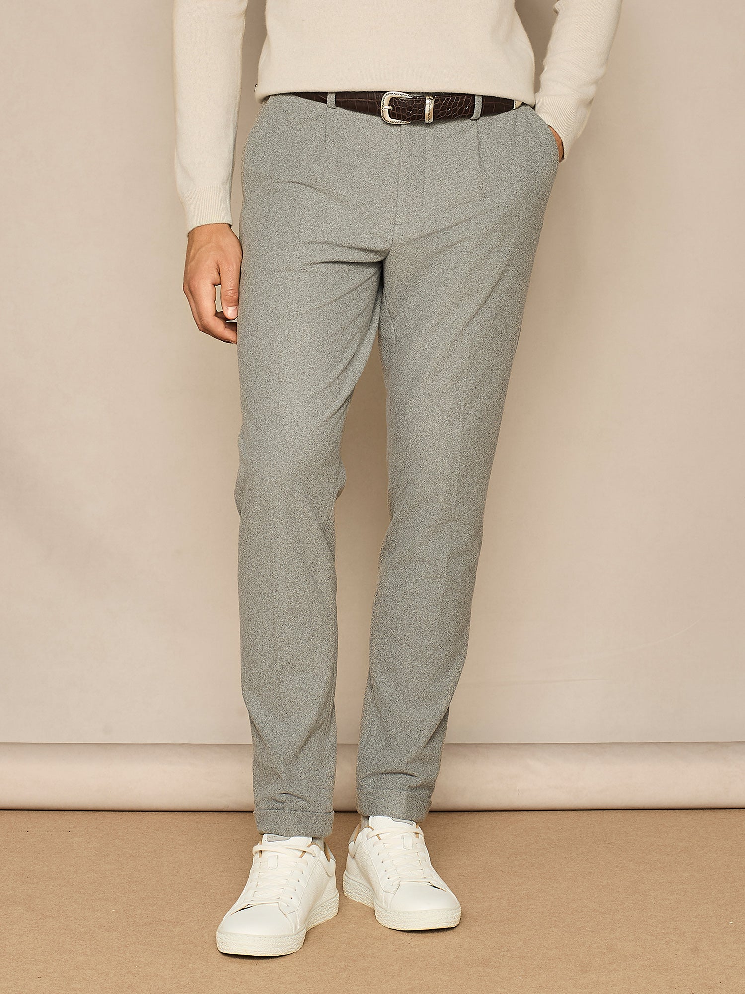 PANTALONE WIDE FIT IN JERSEY FELPATO GRIGIO CHIARO