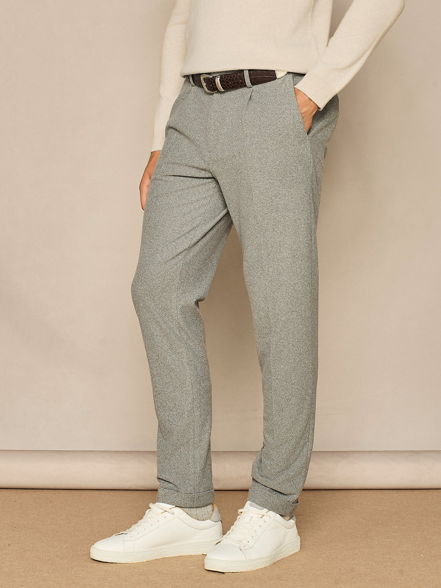 PANTALONE WIDE FIT IN JERSEY FELPATO GRIGIO CHIARO