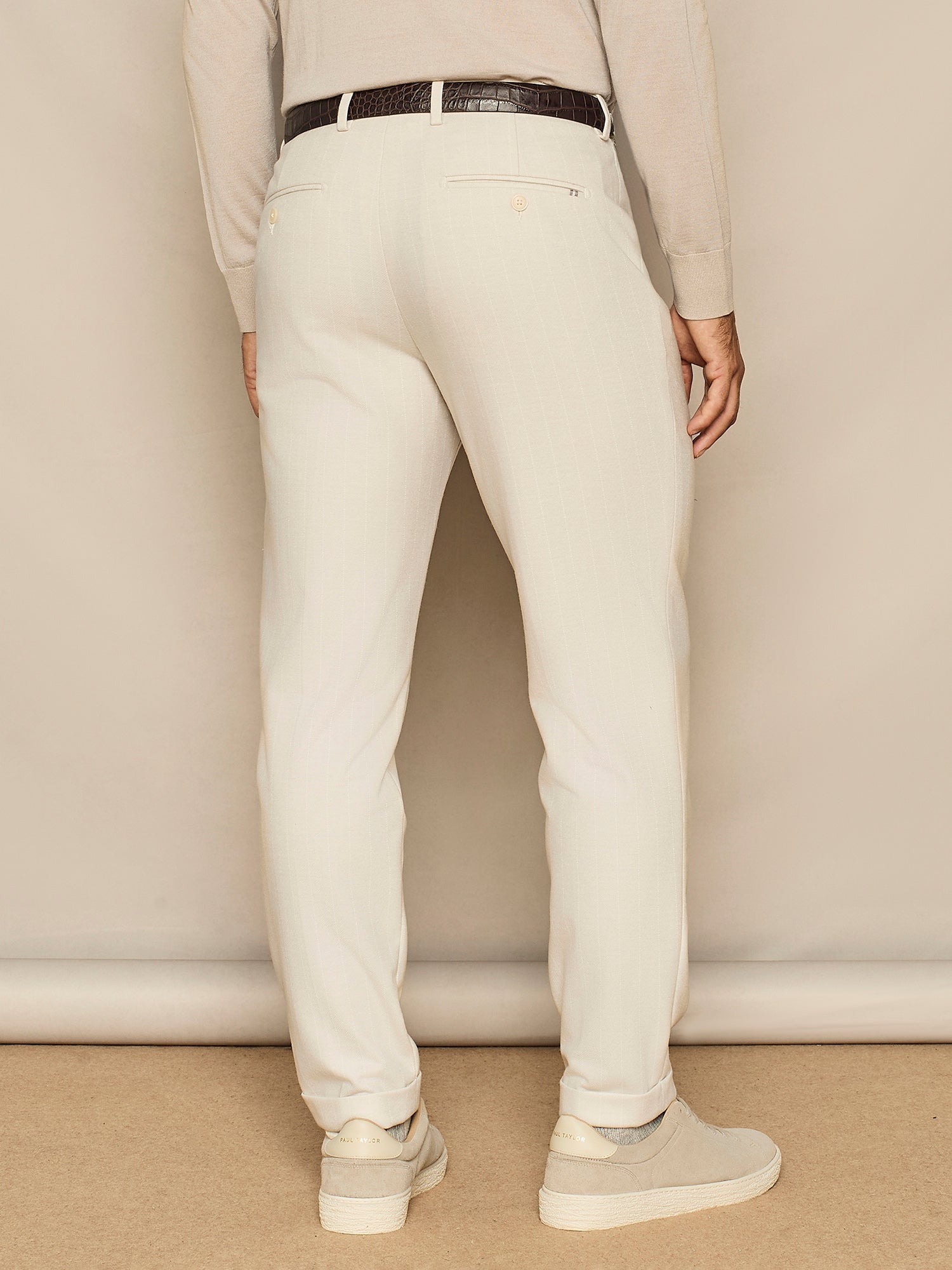 BUTTER PINSTRIPED WOOL JERSEY WIDE FIT TROUSER