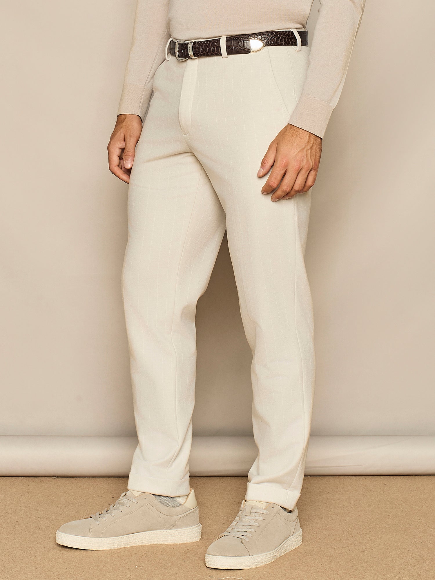 BUTTER PINSTRIPED WOOL JERSEY WIDE FIT TROUSER