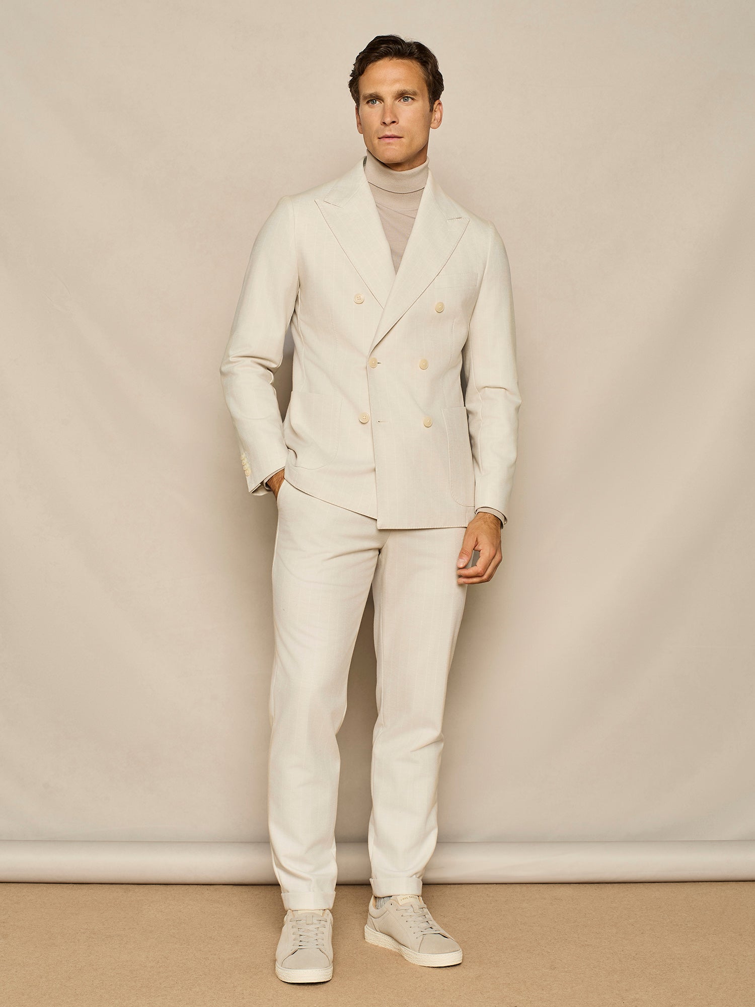 BUTTER PINSTRIPED WOOL JERSEY WIDE FIT TROUSER