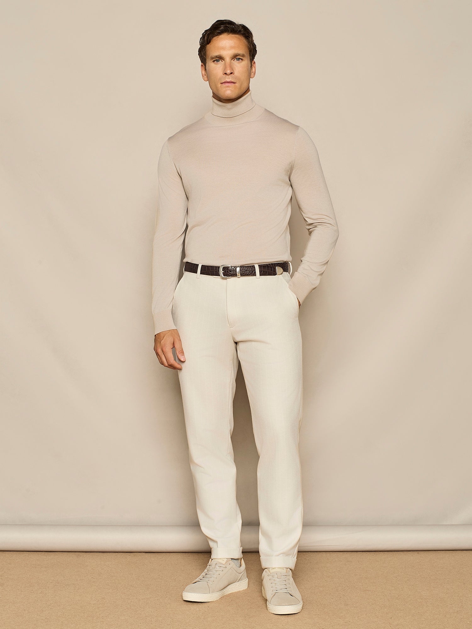 BUTTER PINSTRIPED WOOL JERSEY WIDE FIT TROUSER