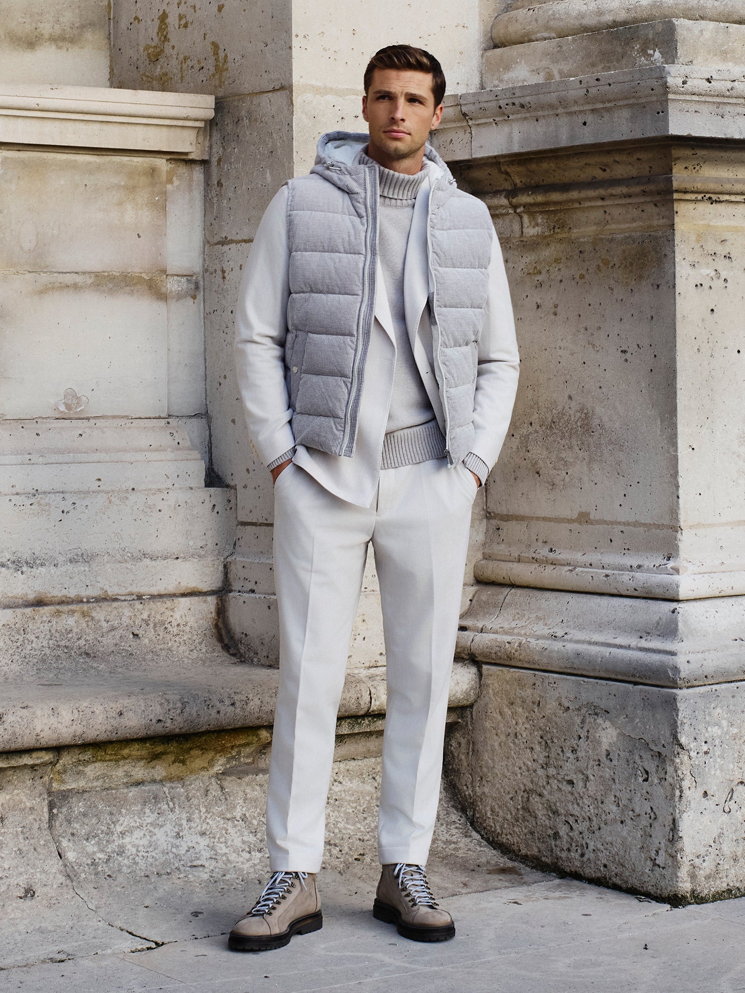 PANTALONE WIDE FIT IN JERSEY DI LANA GESSATO BURRO