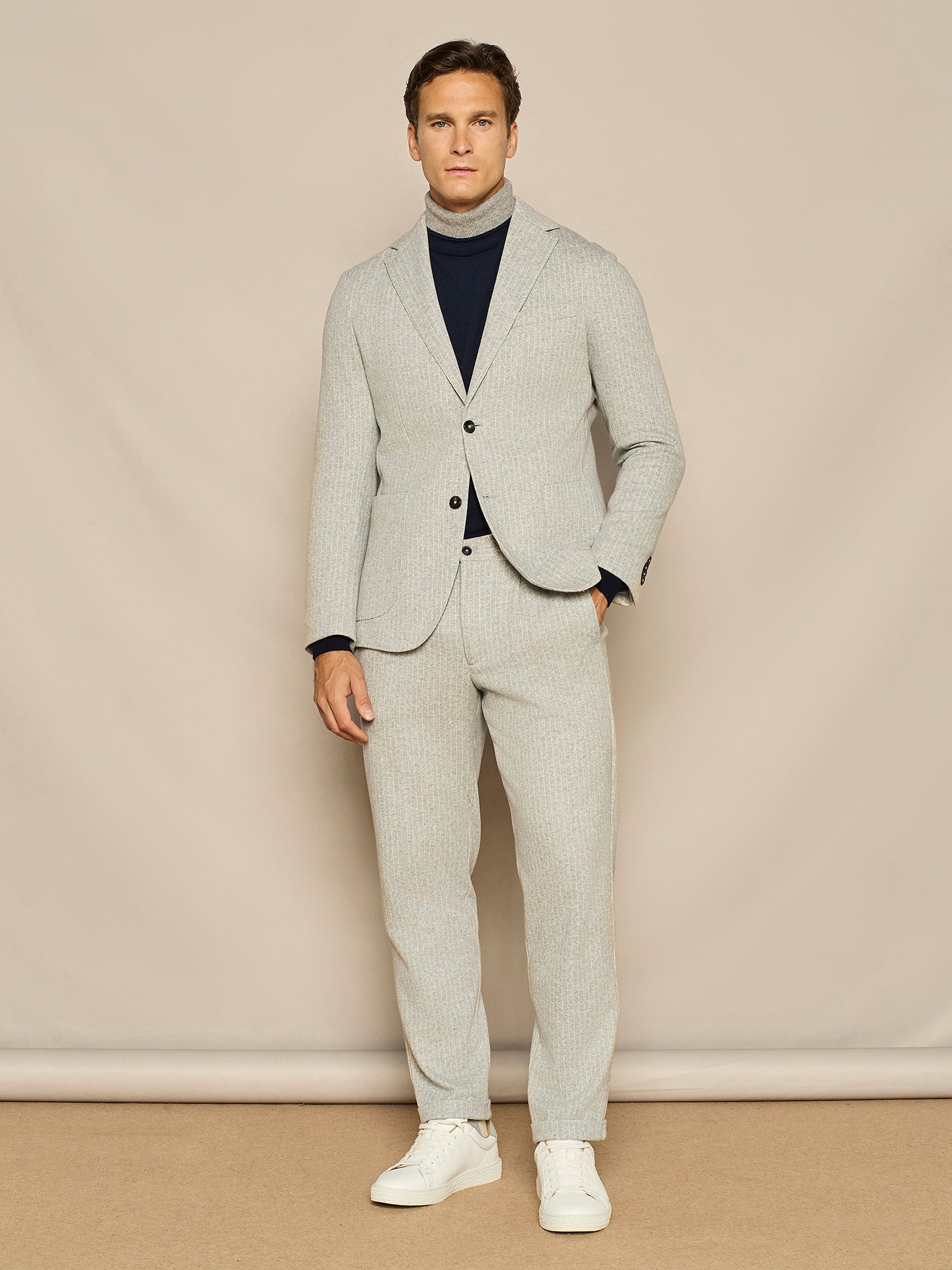 LIGHT GREY PINSTRIPED LACE-UP JERSEY TROUSER