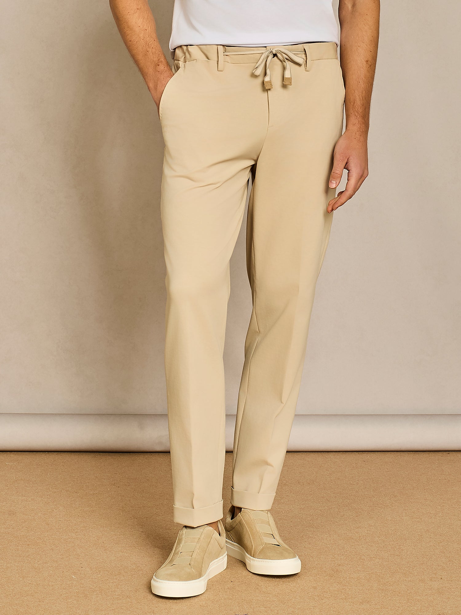 Beige lace jersey trouser