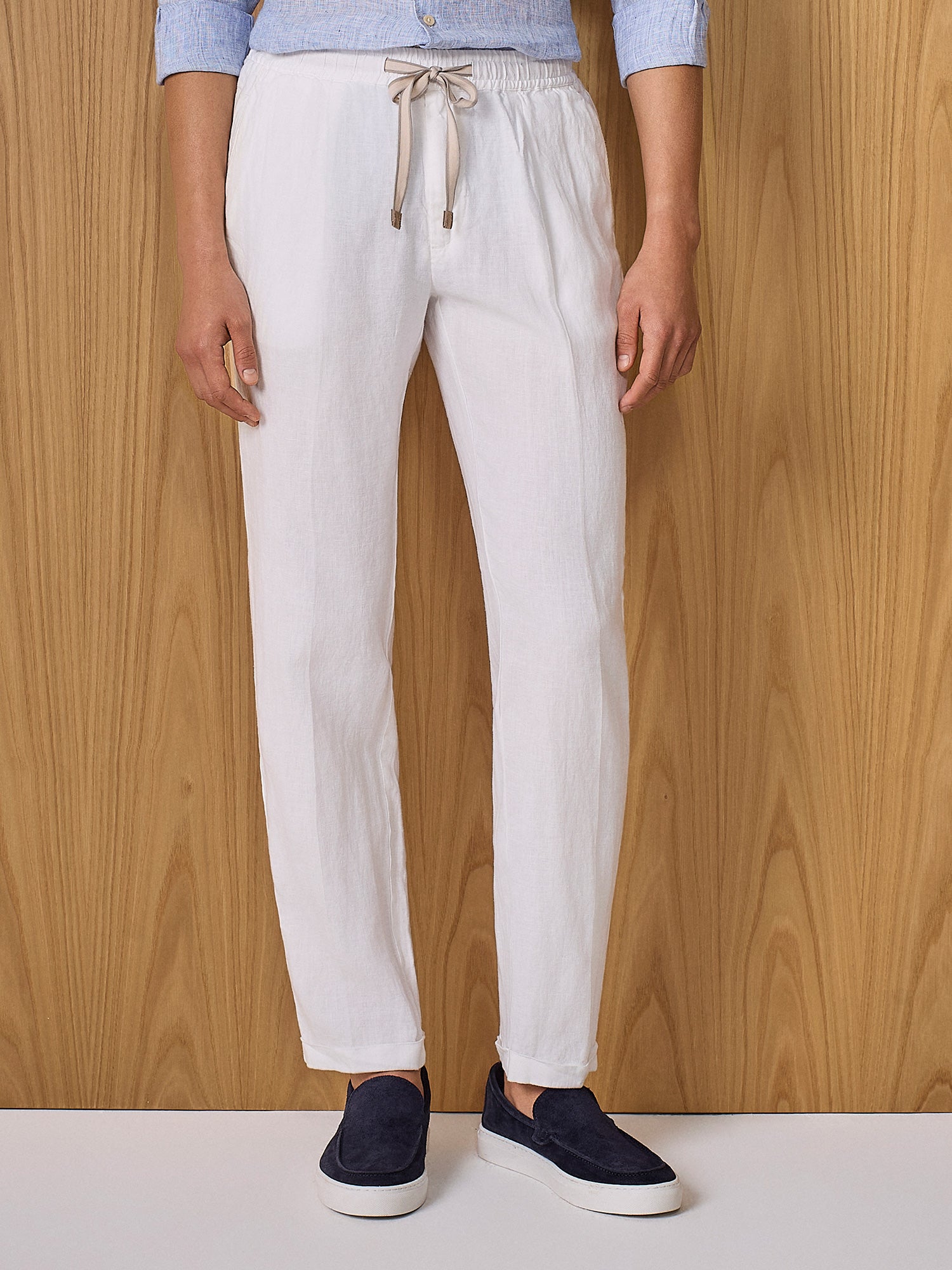 Pantalone jogger in lino bianco