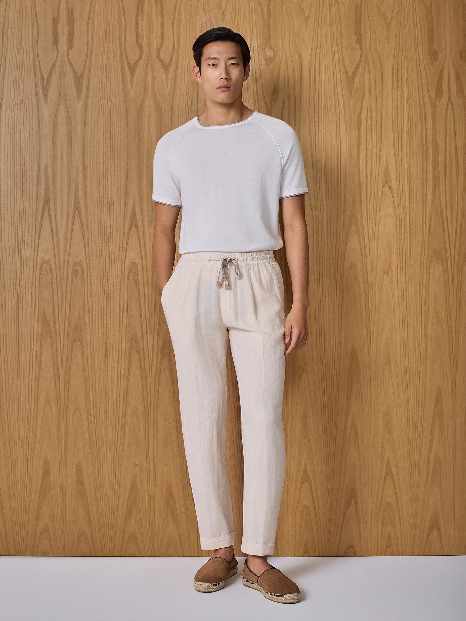 Pantalone jogger in lino apricot