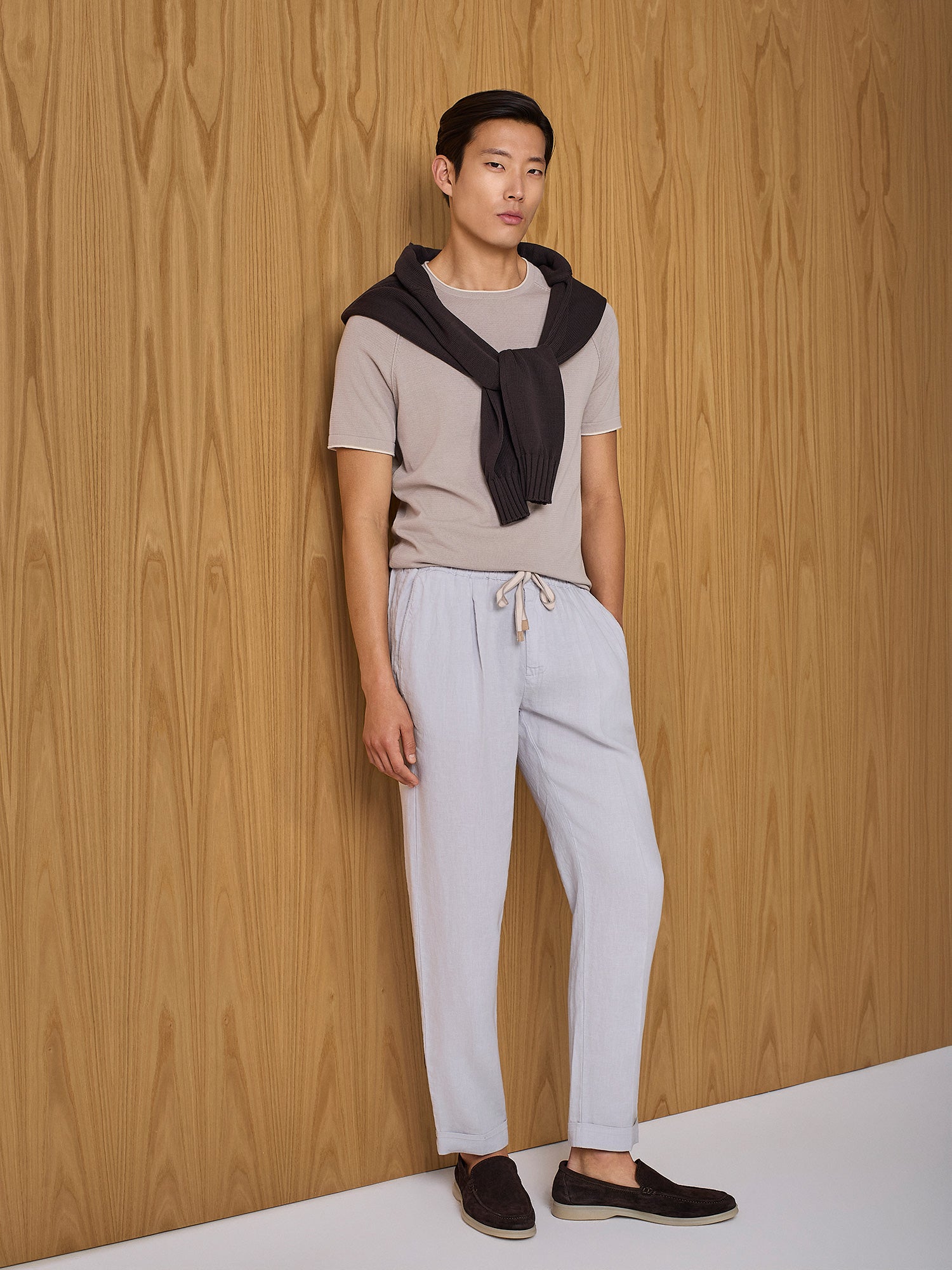 Pantalone jogger in lino cloud