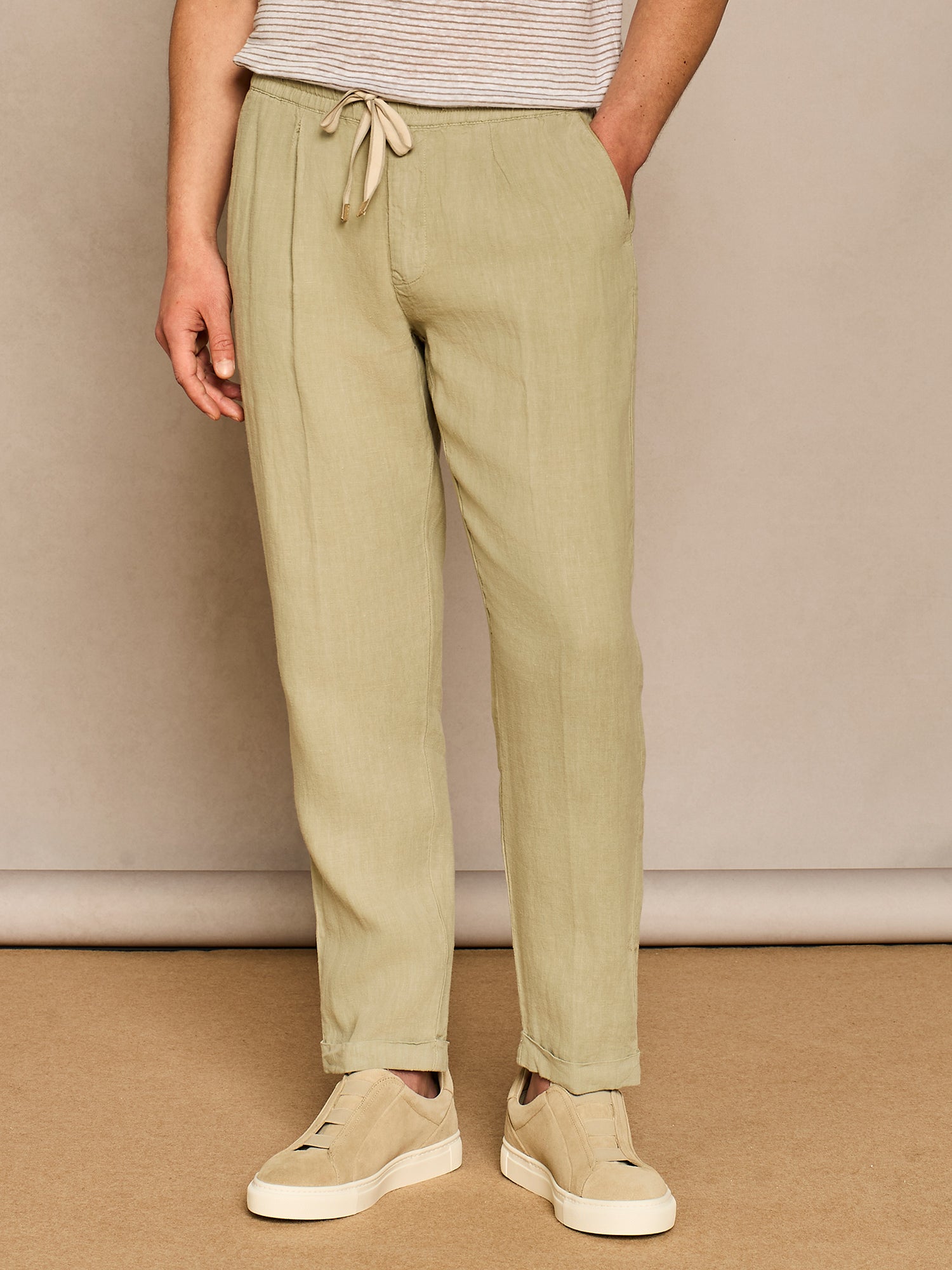 SAGE LINEN JOGGER LACE-UP TROUSER