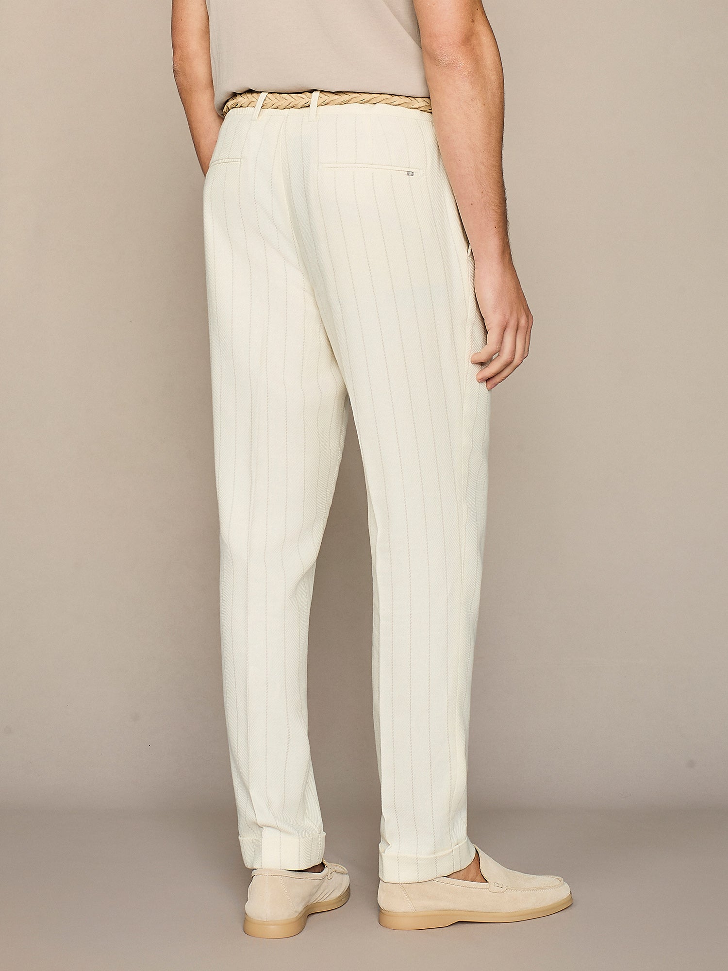 Pantalone misto lino gessato bianco