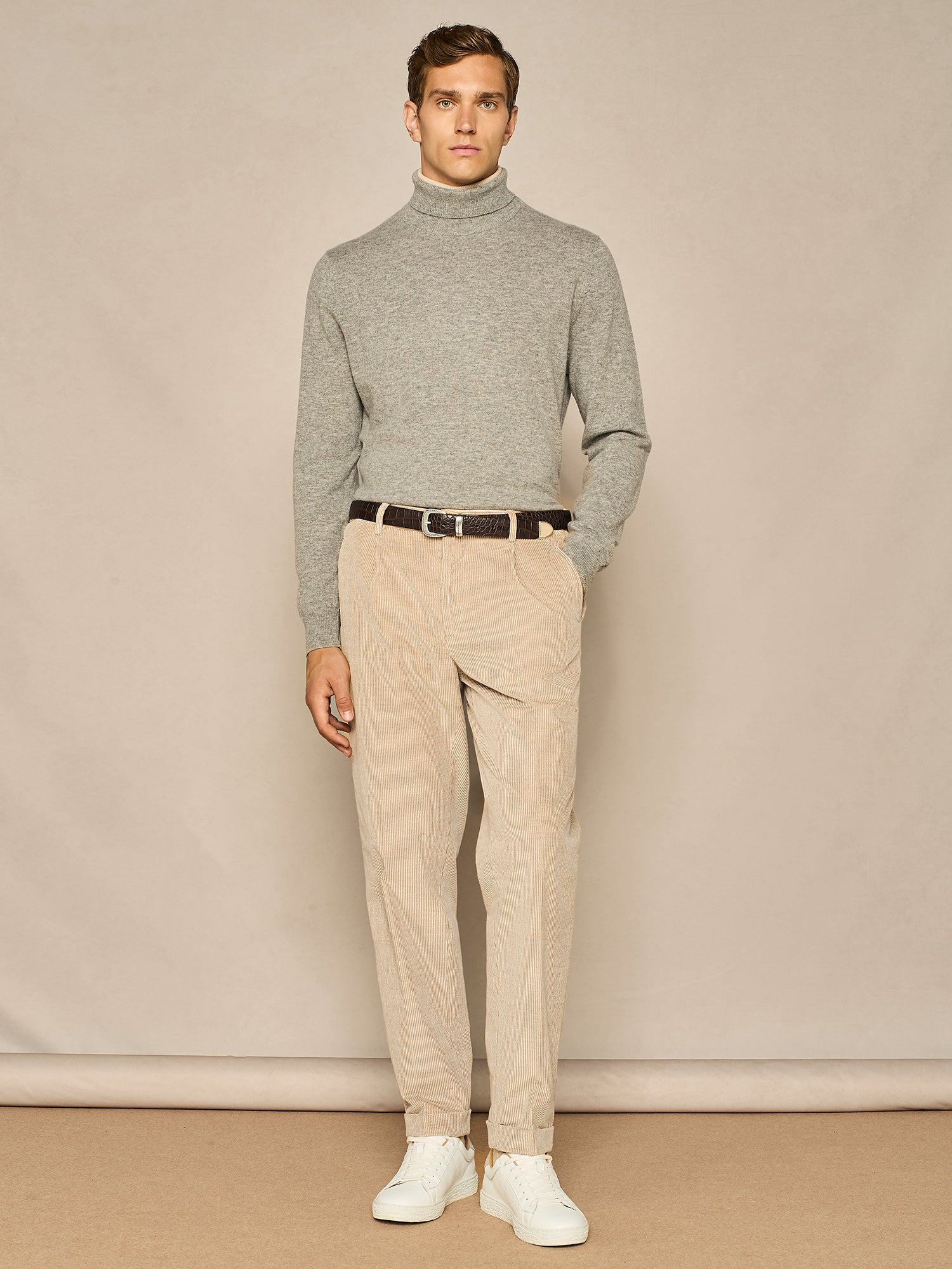 PANTALONE WIDE FIT IN VELLUTO VANISE' BEIGE